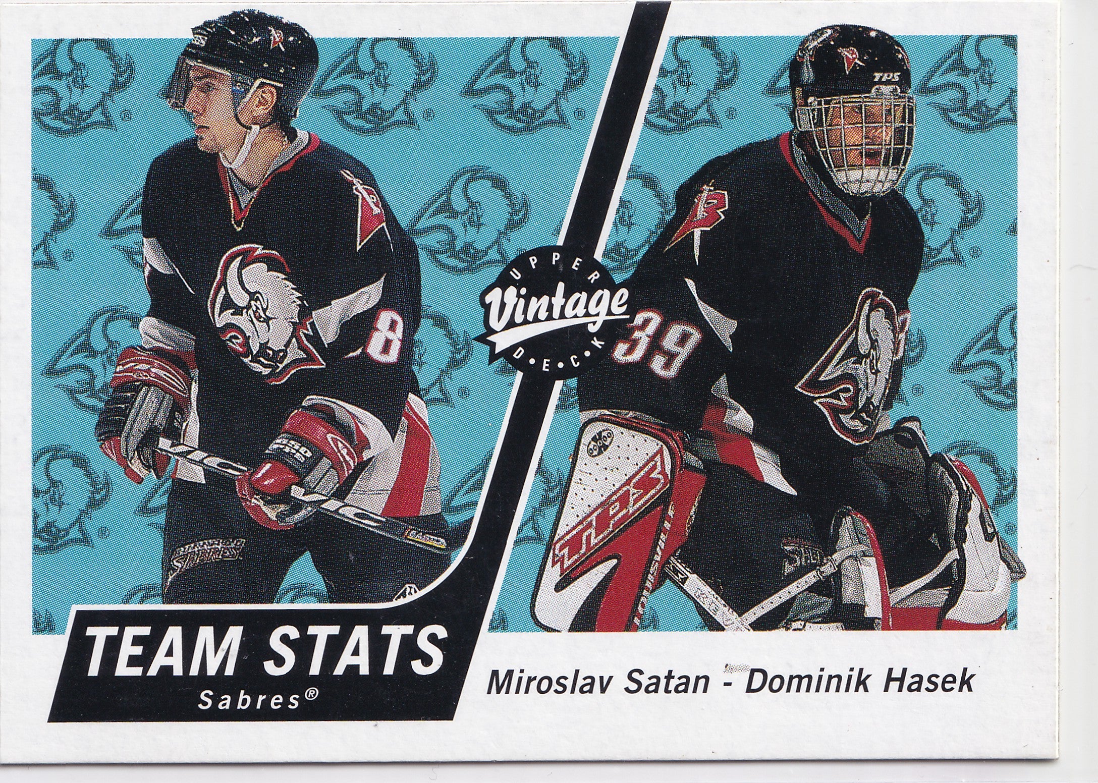 Miroslav Šatan & Dominik Hašek 2000–01 Upper Deck Vintage Team Stats #50 – Buffalo Sabres