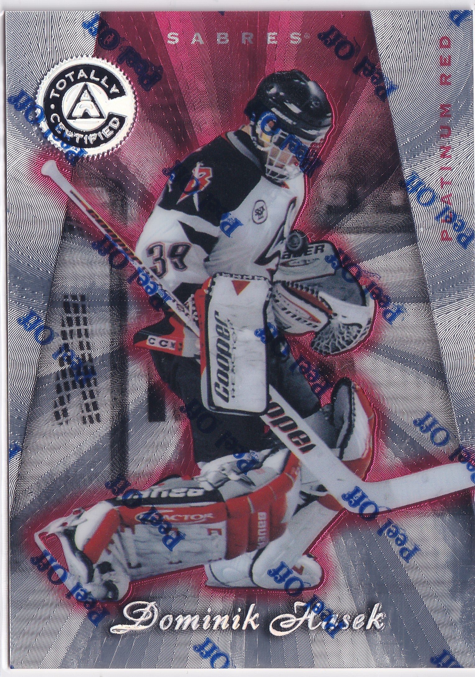 Dominik Hašek 1997–98 Pinnacle Totally Certified Platinum Red #1 /4299 – 0351/4299