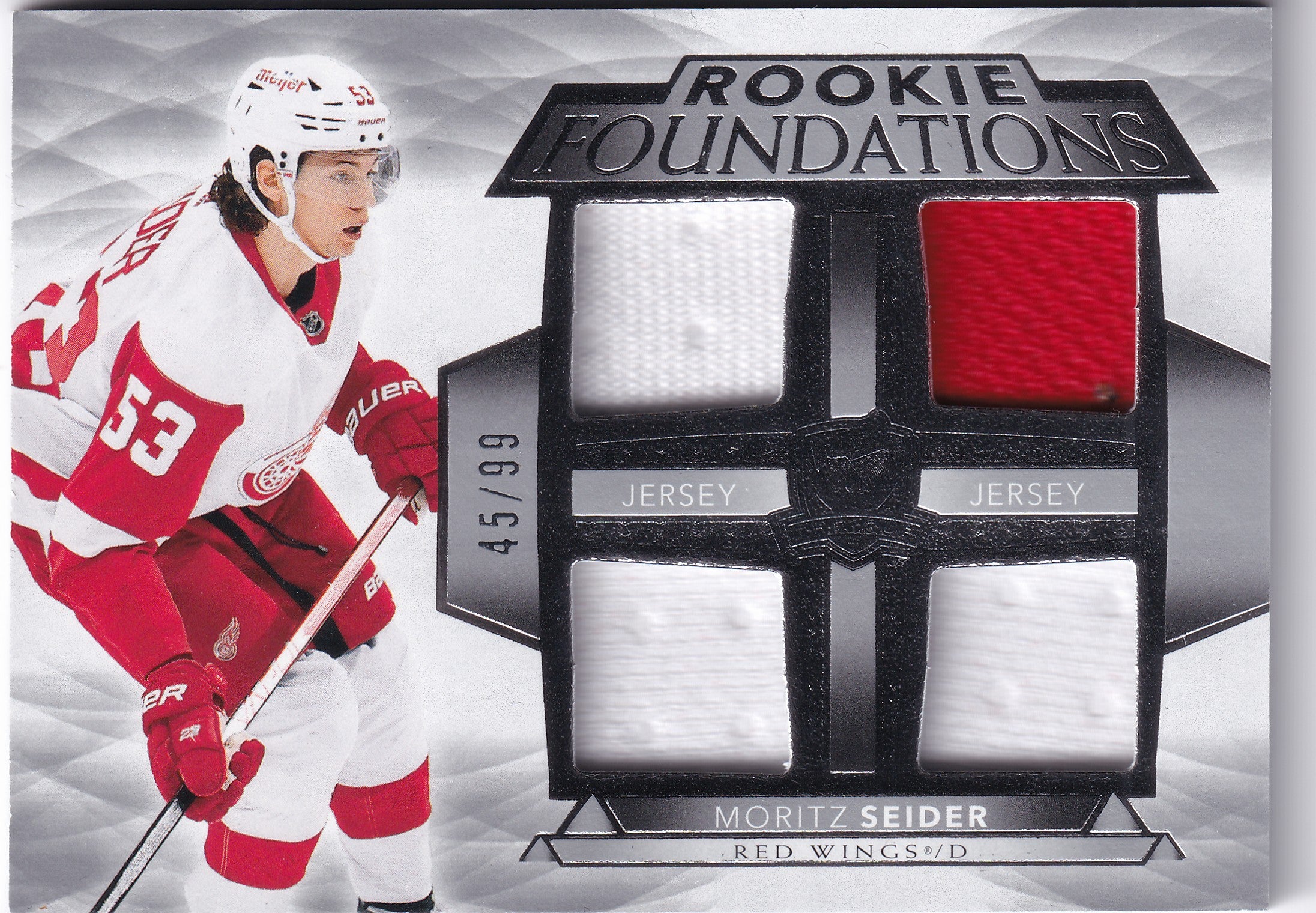 Moritz Seider 2021–22 The Cup Rookie Foundations Quad Jersey /99 #F-MO – 45/99