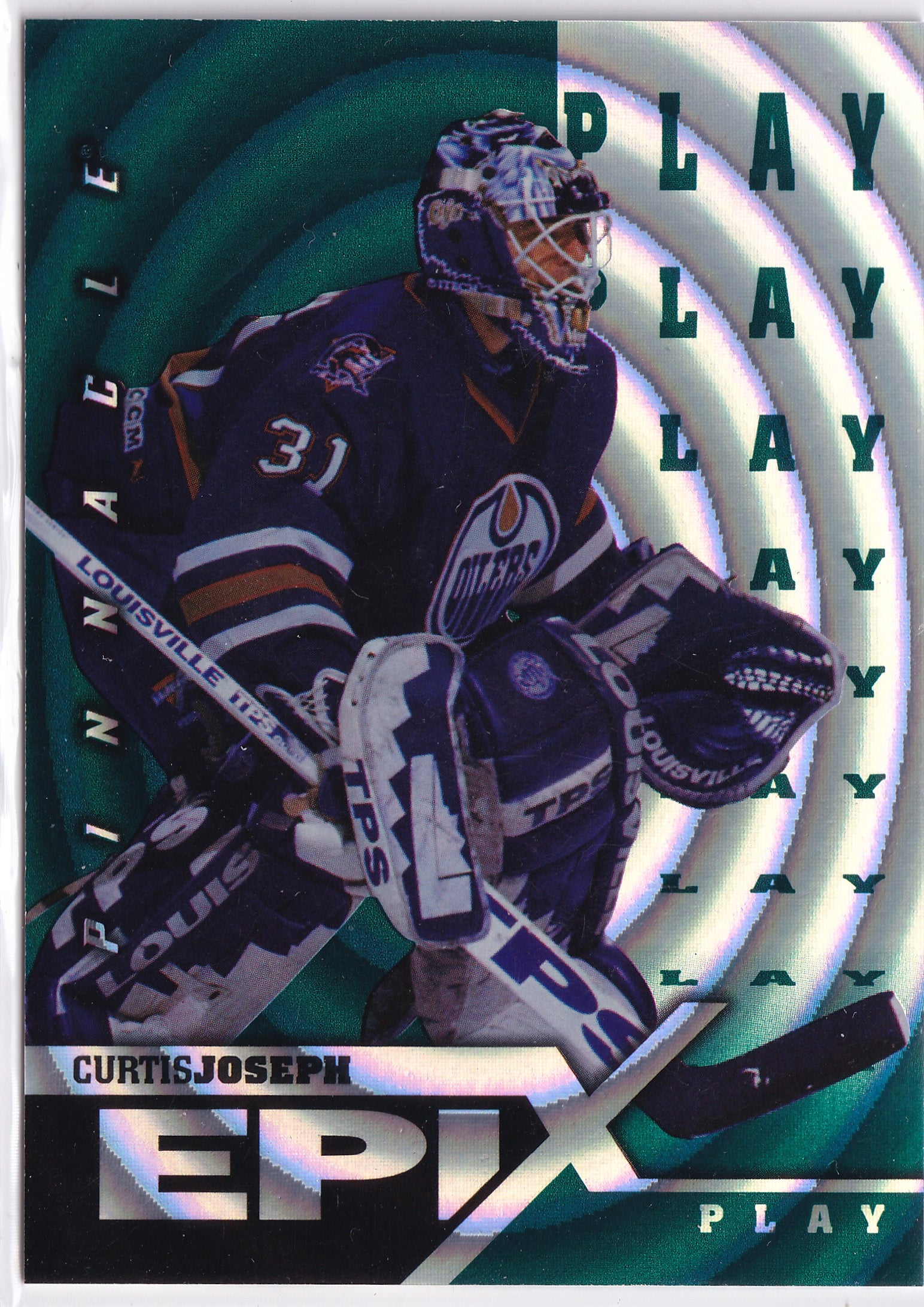 Curtis Joseph 1997–98 Pinnacle Epix Play Emerald #E17 – Edmonton Oilers
