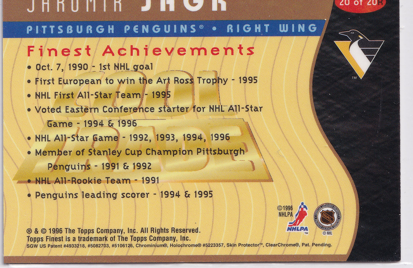 Jaromír Jágr 1996 Topps Finest Cool Trade #20