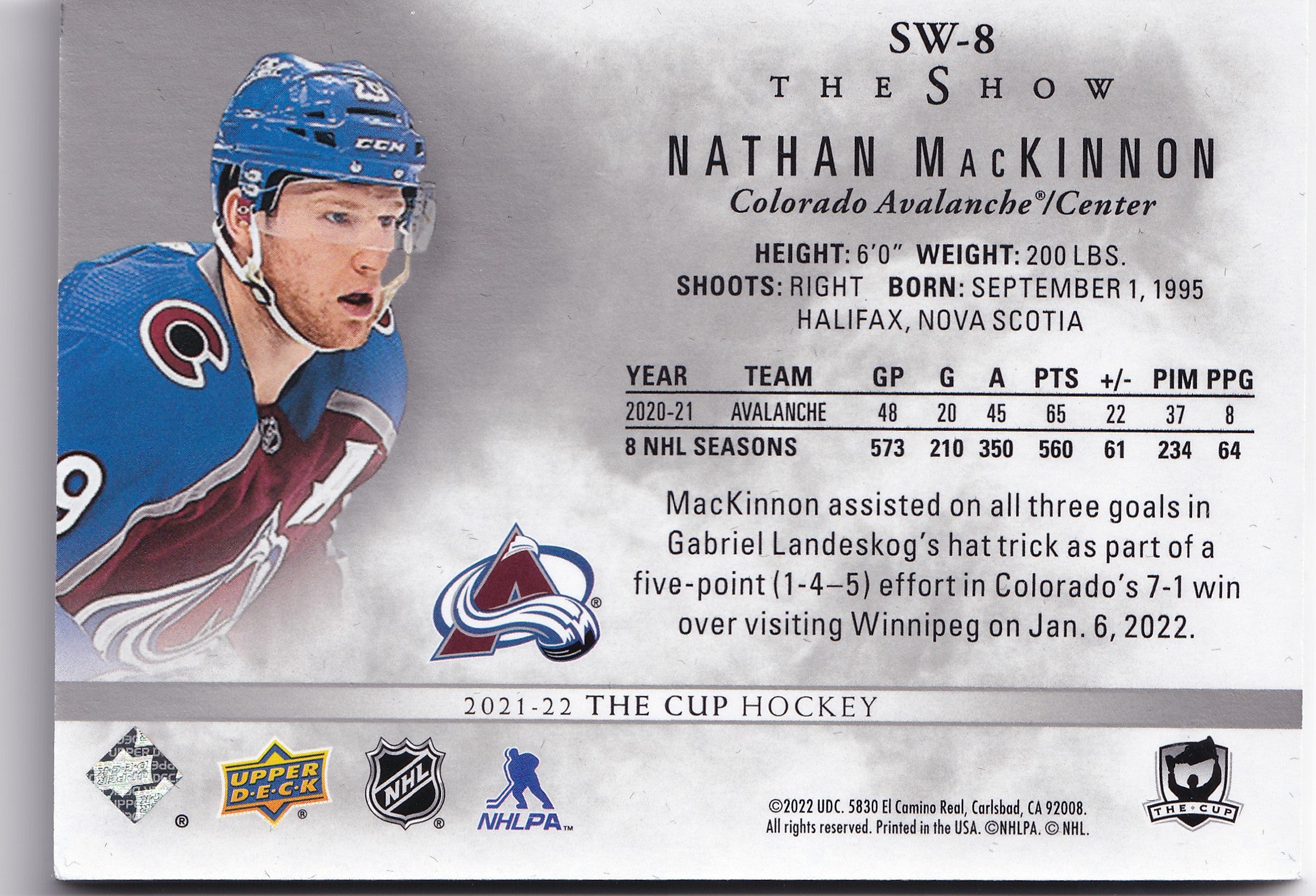 Nathan MacKinnon 2021-22 Upper Deck The Cup The Show /49 #SW-8 – 07/49