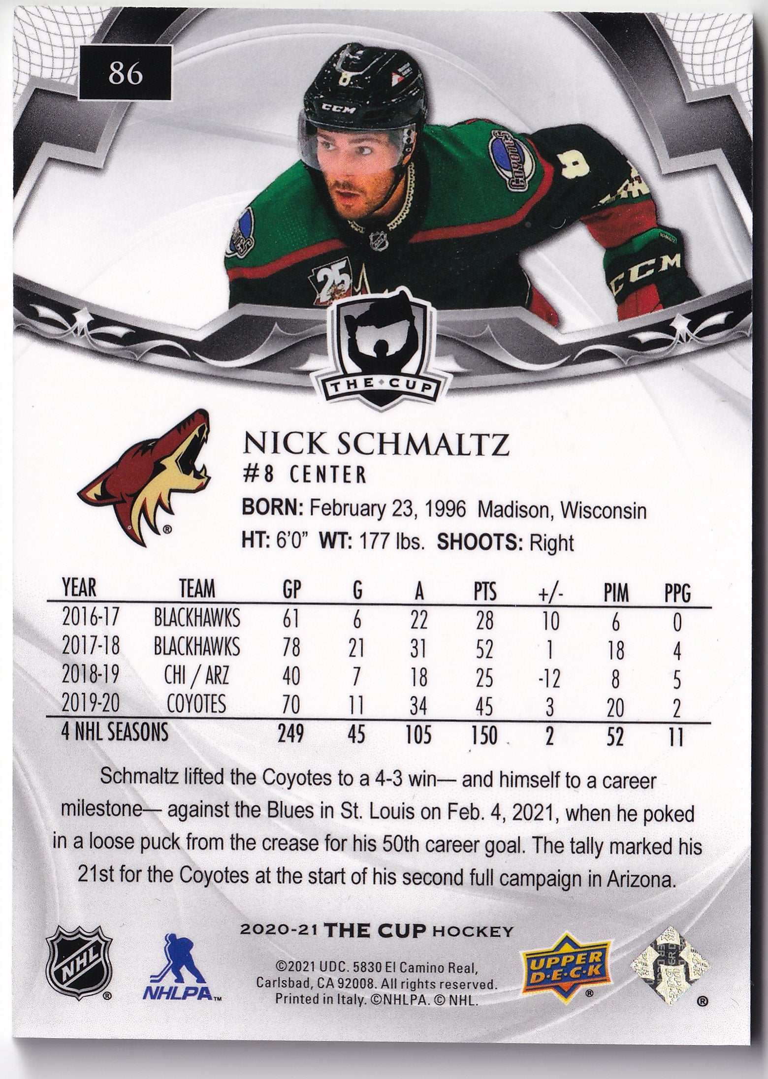 Nick Schmaltz 2020-21 Upper Deck The Cup /249 #86 – 048/249