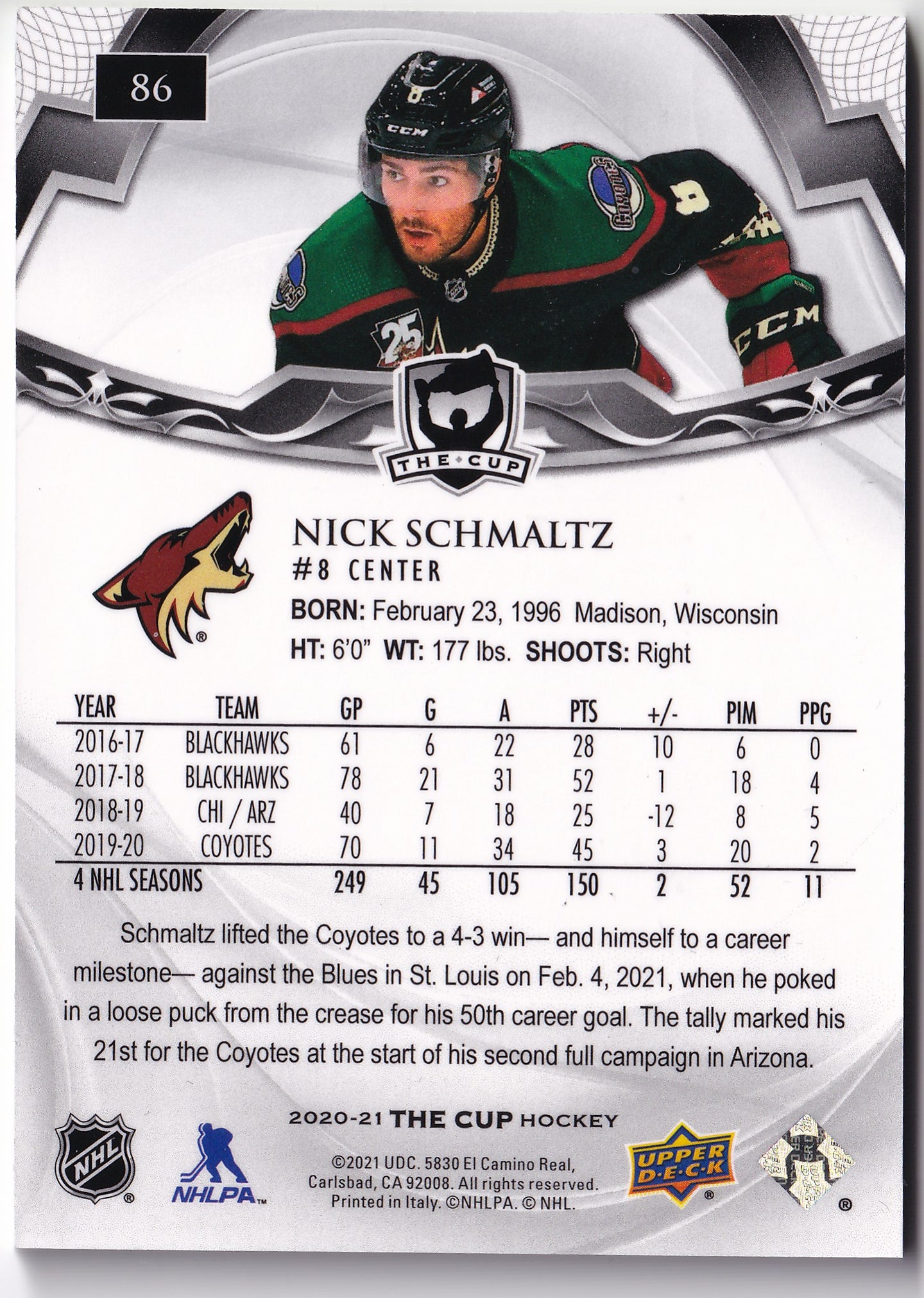 Nick Schmaltz 2020-21 Upper Deck The Cup /249 #86 – 048/249