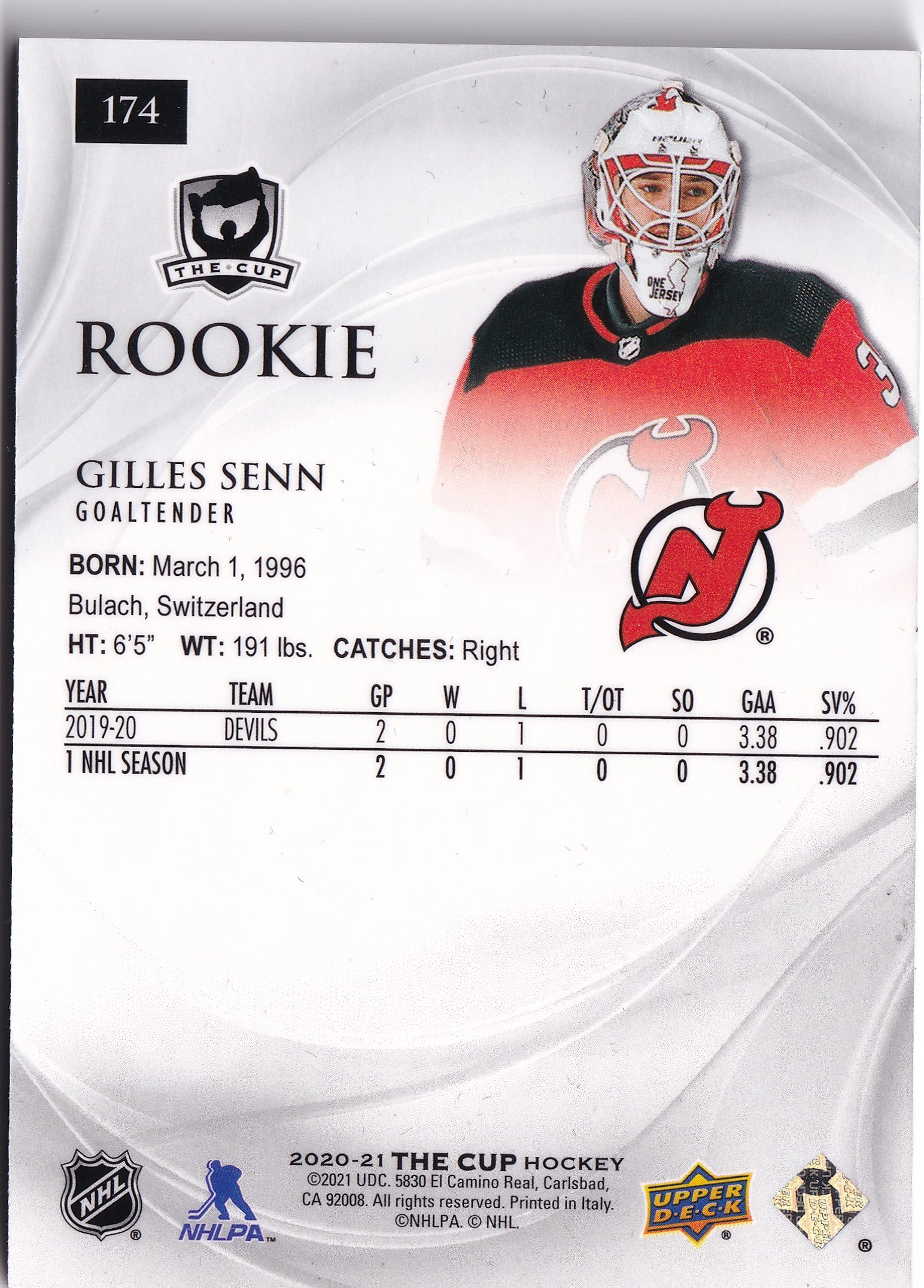 Gilles Senn 2020-21 Upper Deck The Cup Rookie /249 #174 – 215/249