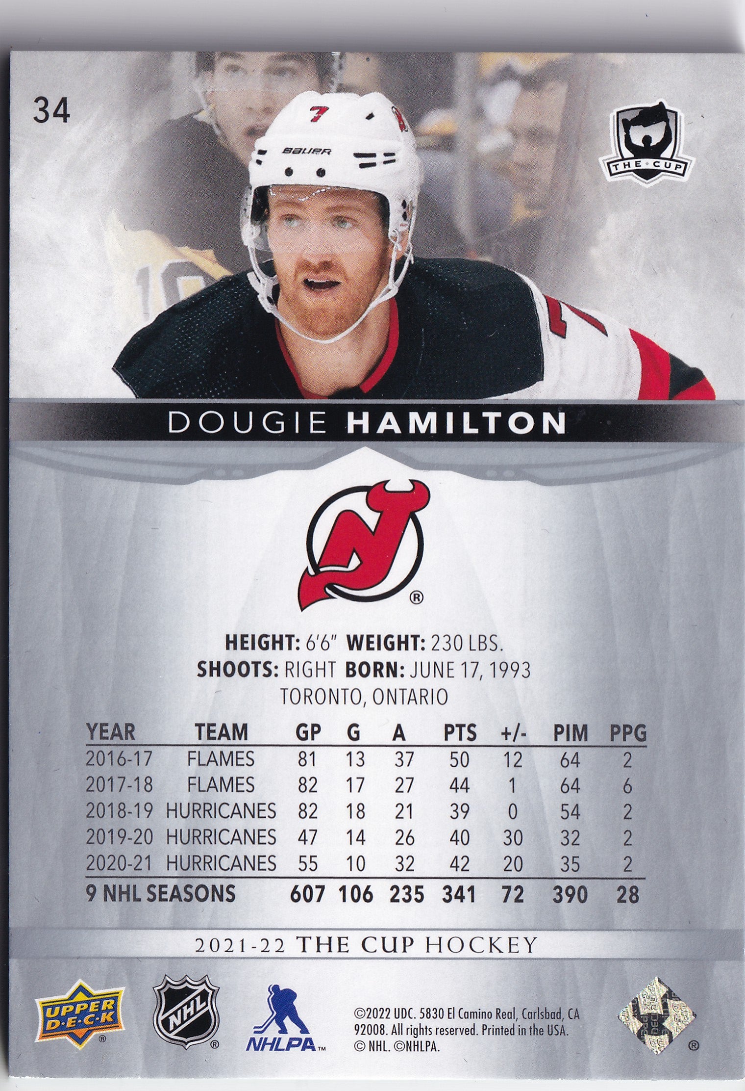 Dougie Hamilton 2021-22 Upper Deck The Cup /249 #34 – 215/249