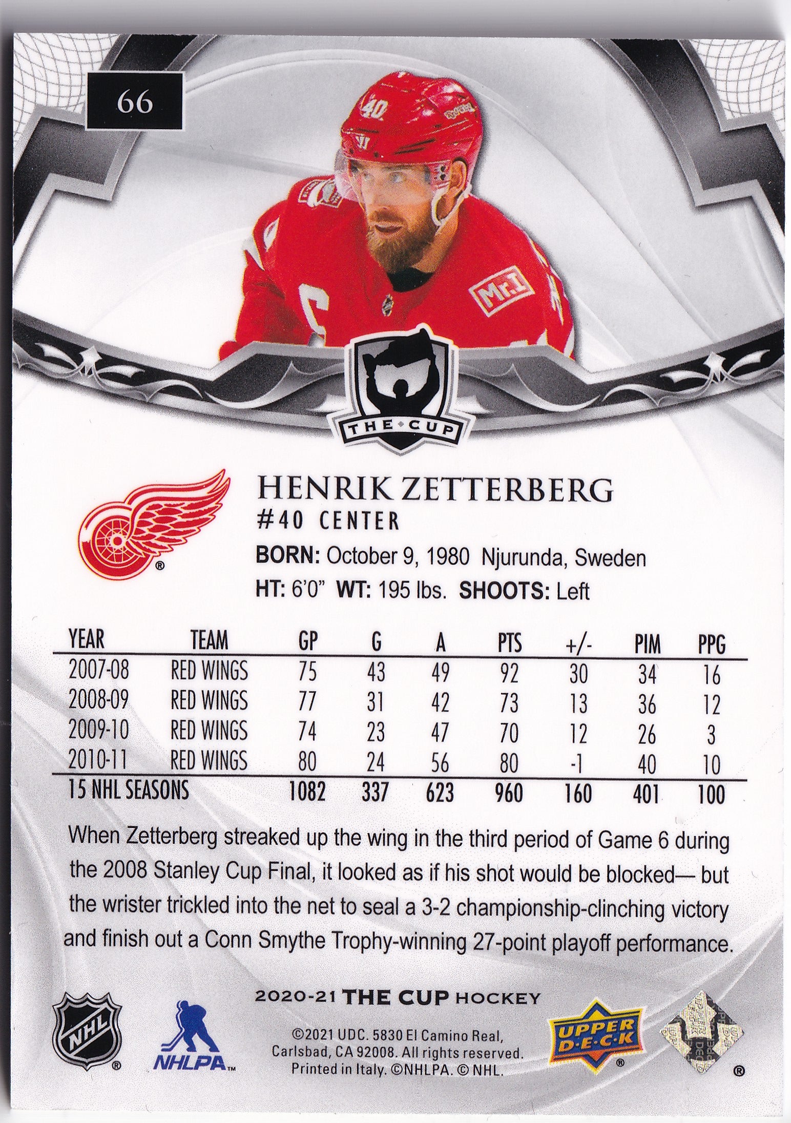Henrik Zetterberg 2020-21 Upper Deck The Cup /249 #66 – 144/249