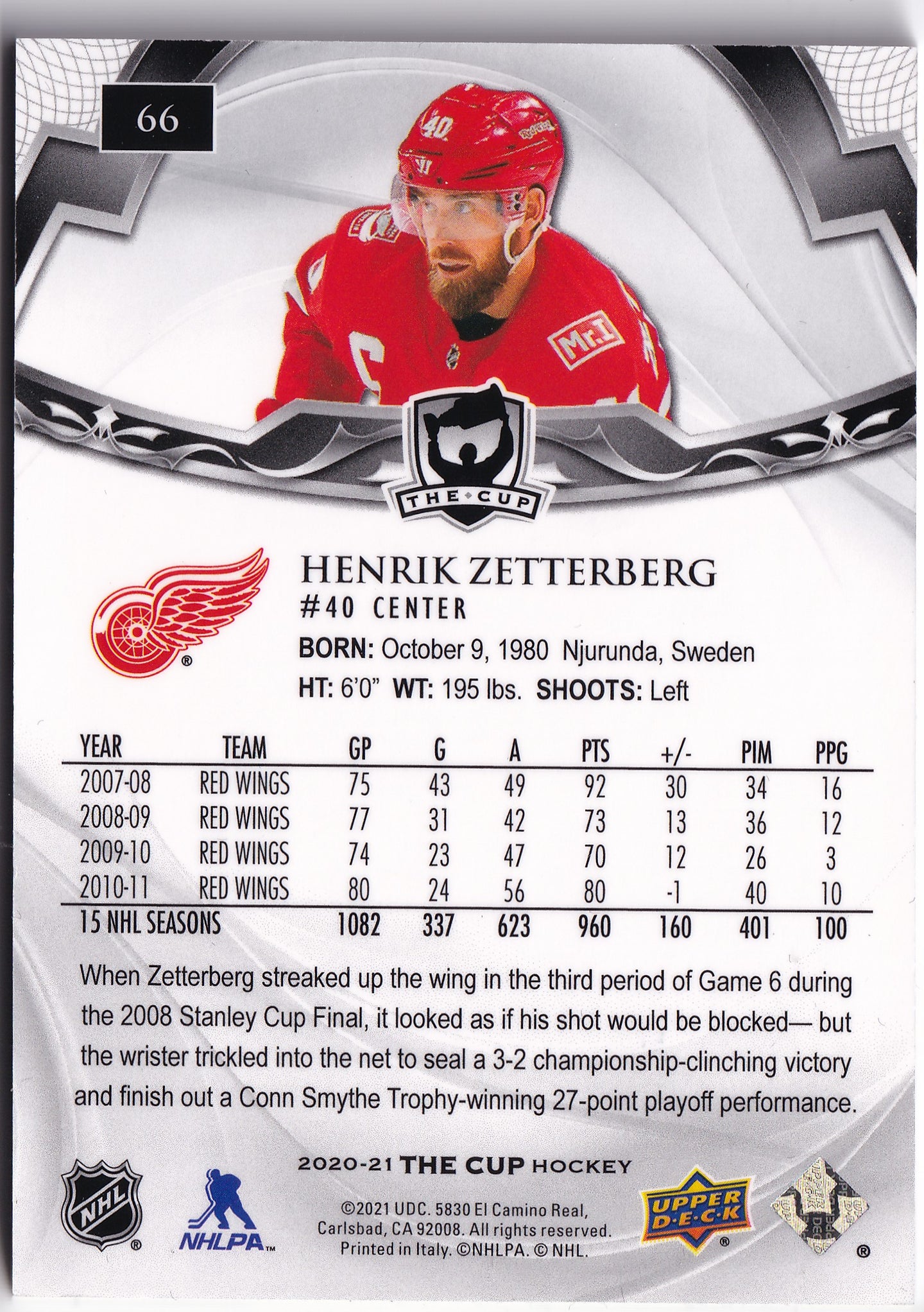 Henrik Zetterberg 2020-21 Upper Deck The Cup /249 #66 – 144/249