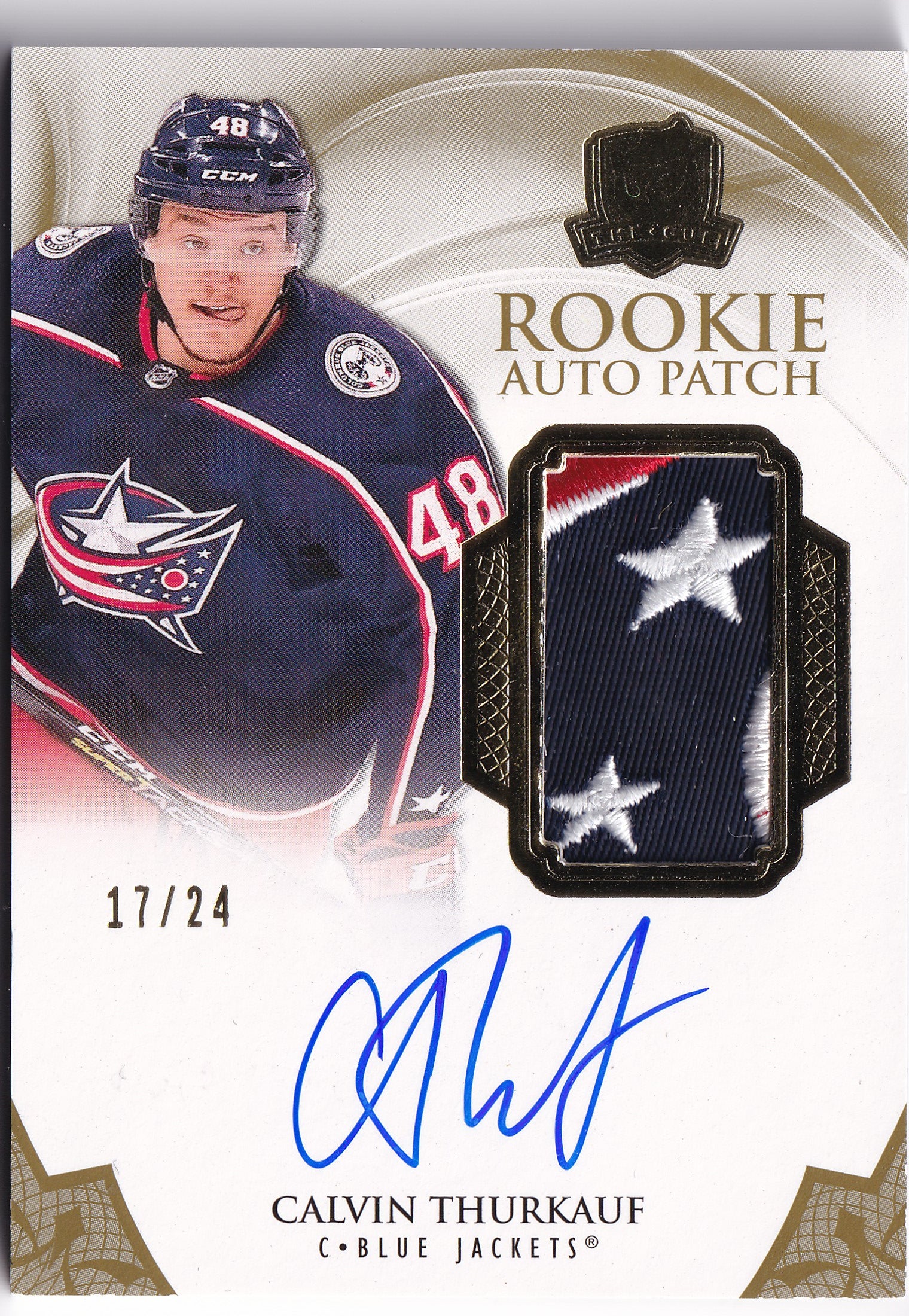Calvin Thurkauf 2020-21 Upper Deck The Cup Gold Foil Rookie Auto Patch /24 #110 – 17/24