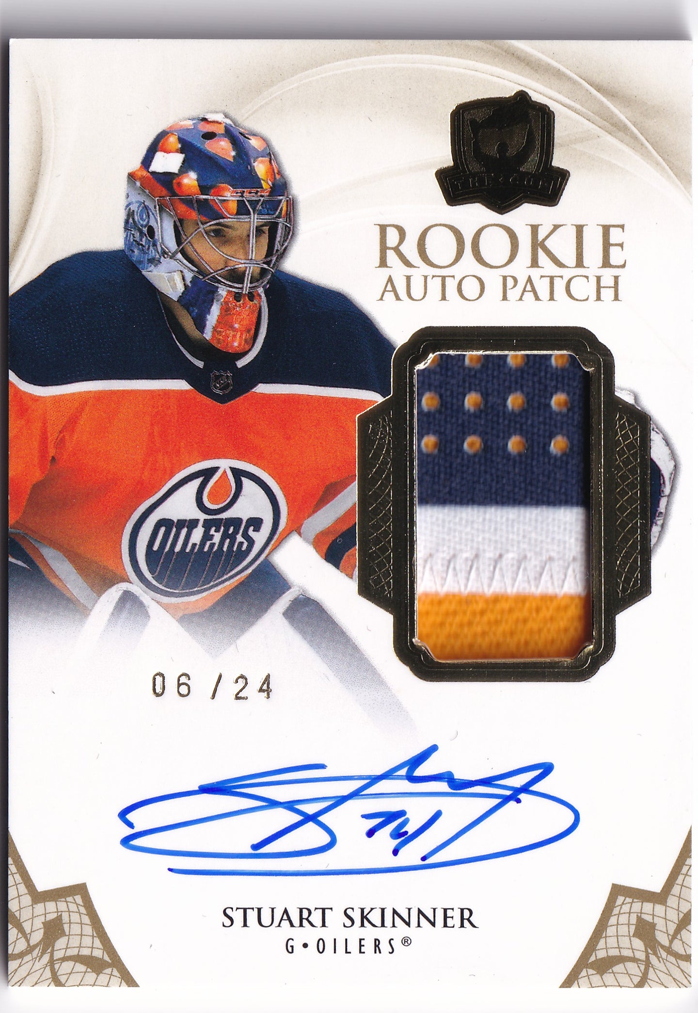 Stuart Skinner 2020-21 Upper Deck The Cup Gold Foil Rookie Auto Patch /24 #173 – 06/24