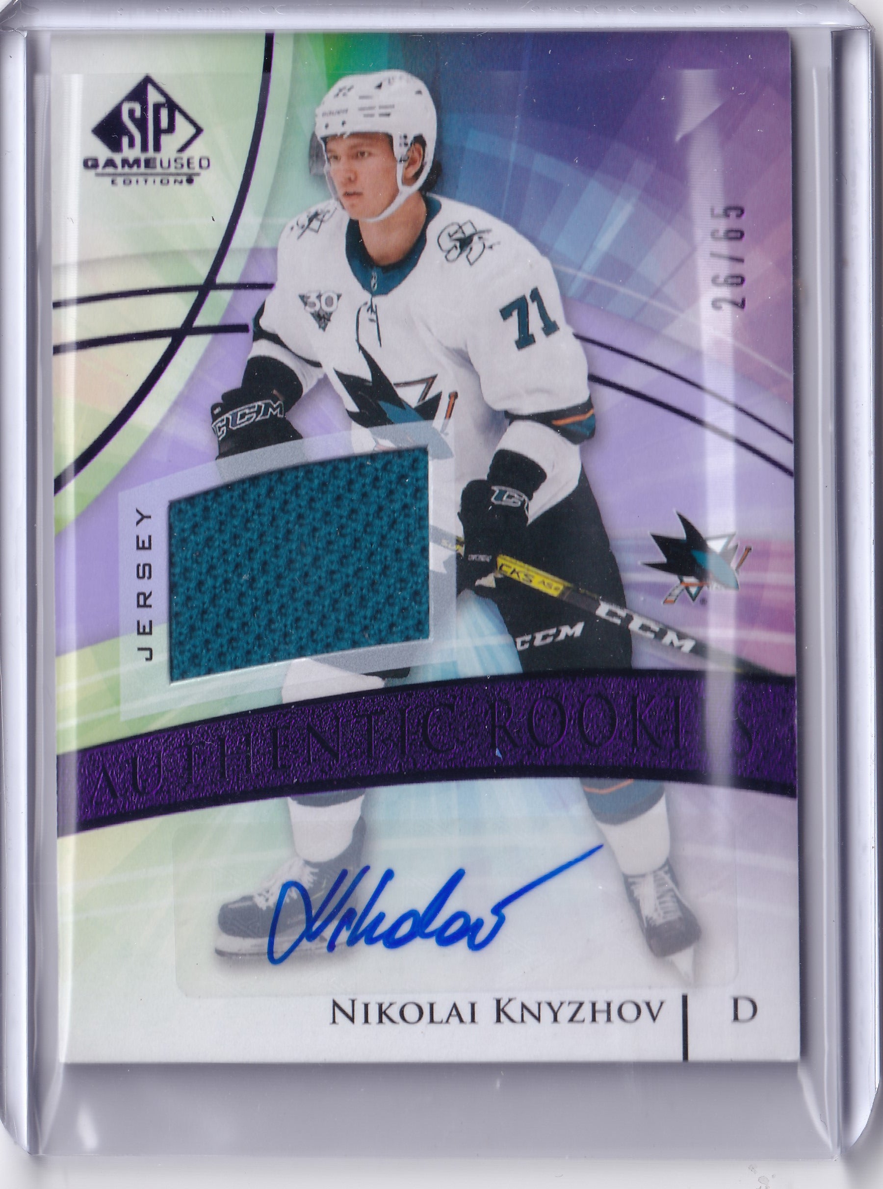 Nikolai Knyzhov – 2020-21 SP Game Used Authentic Rookies Purple Auto Jersey #128 /65 RC Auto