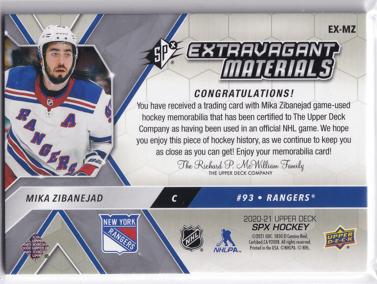 Mika Zibanejad – 2020-21 Upper Deck SPx Extravagant Materials – #EX-MZ