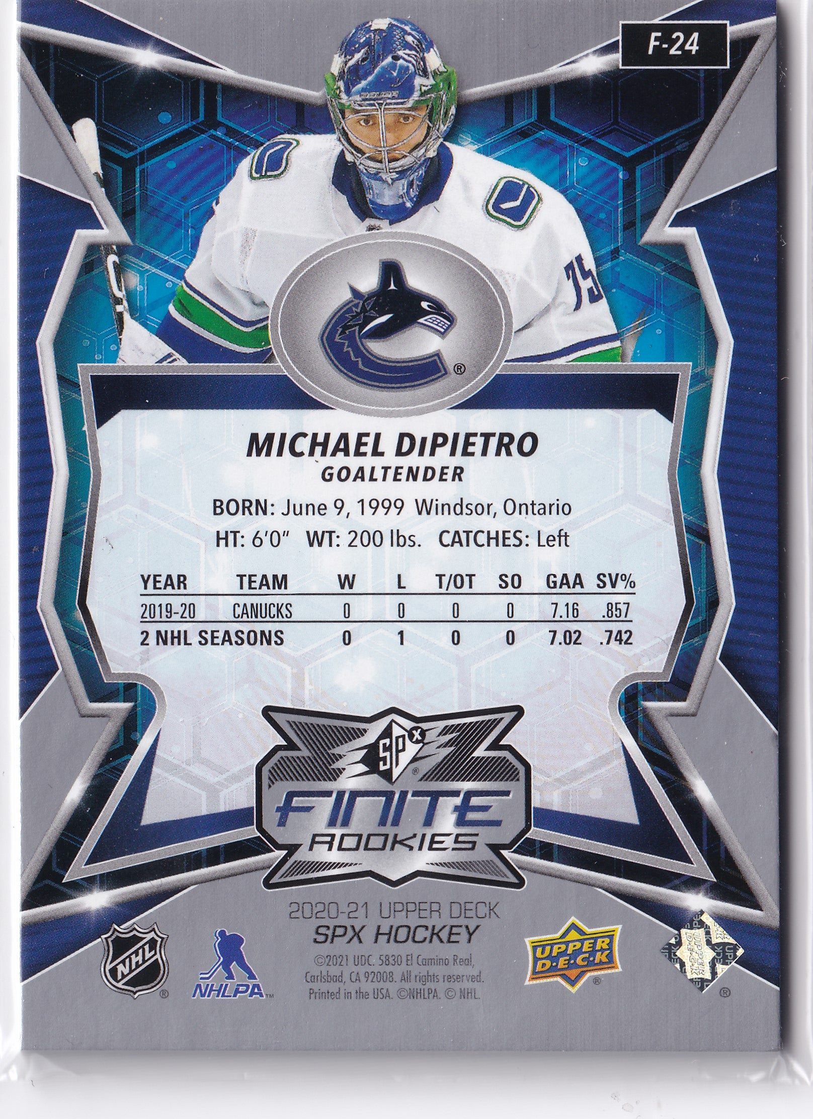 Michael DiPietro – 2020-21 SPx Finite Rookies – #F-24