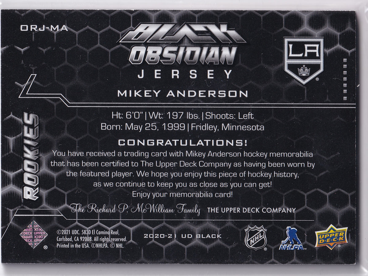Mikey Anderson – 2020-21 SPx UD Black Obsidian Rookie Jersey /399 – #ORJ-MA