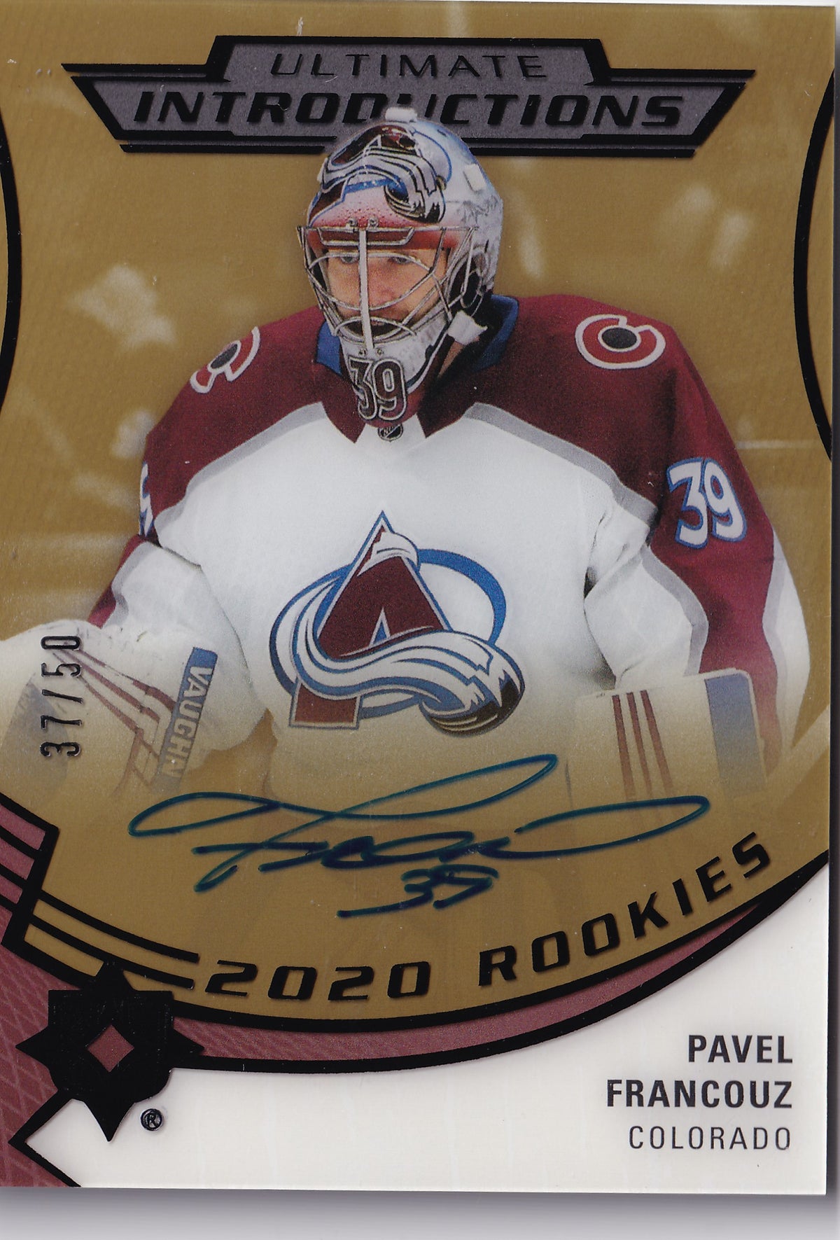 Pavel Francouz UI-60 – Ultimate Introductions Gold Autograph 37/50 – 2020-21 Upper Deck Ultimate Collection