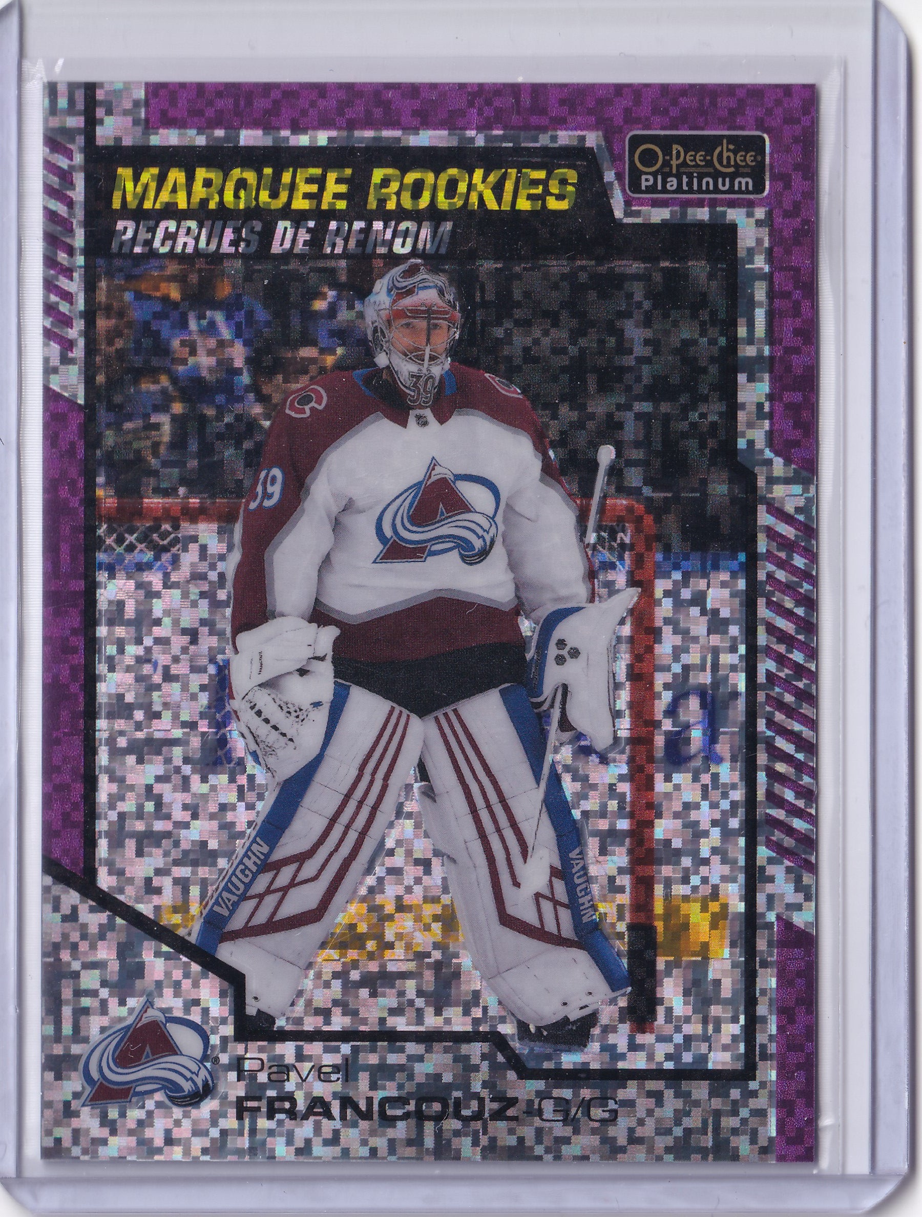 Pavel Francouz – 2020-21 O-Pee-Chee Platinum Marquee Rookies Violet Pixels RC #185 192/399 – Colorado Avalanche