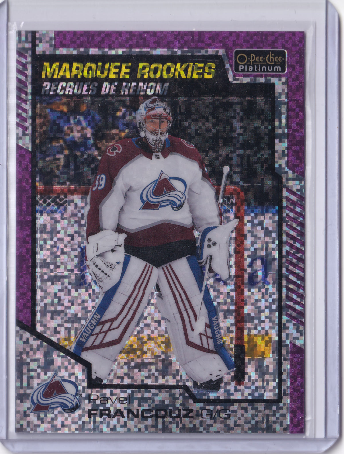 Pavel Francouz – 2020-21 O-Pee-Chee Platinum Marquee Rookies Violet Pixels RC #185 192/399 – Colorado Avalanche