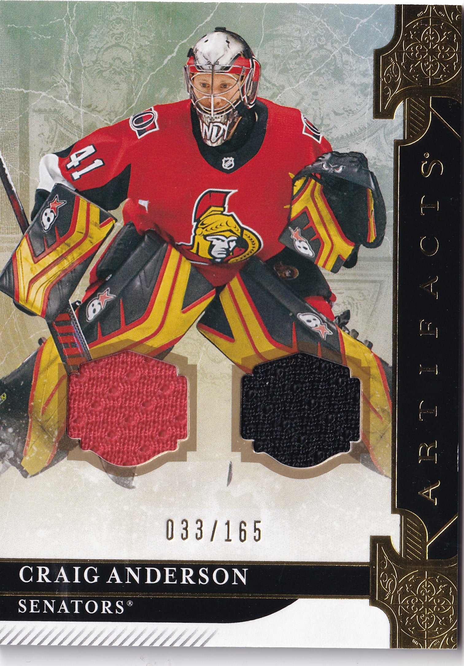 Craig Anderson – 2019-20 Upper Deck Artifacts Gold Dual Jersey /165 #37