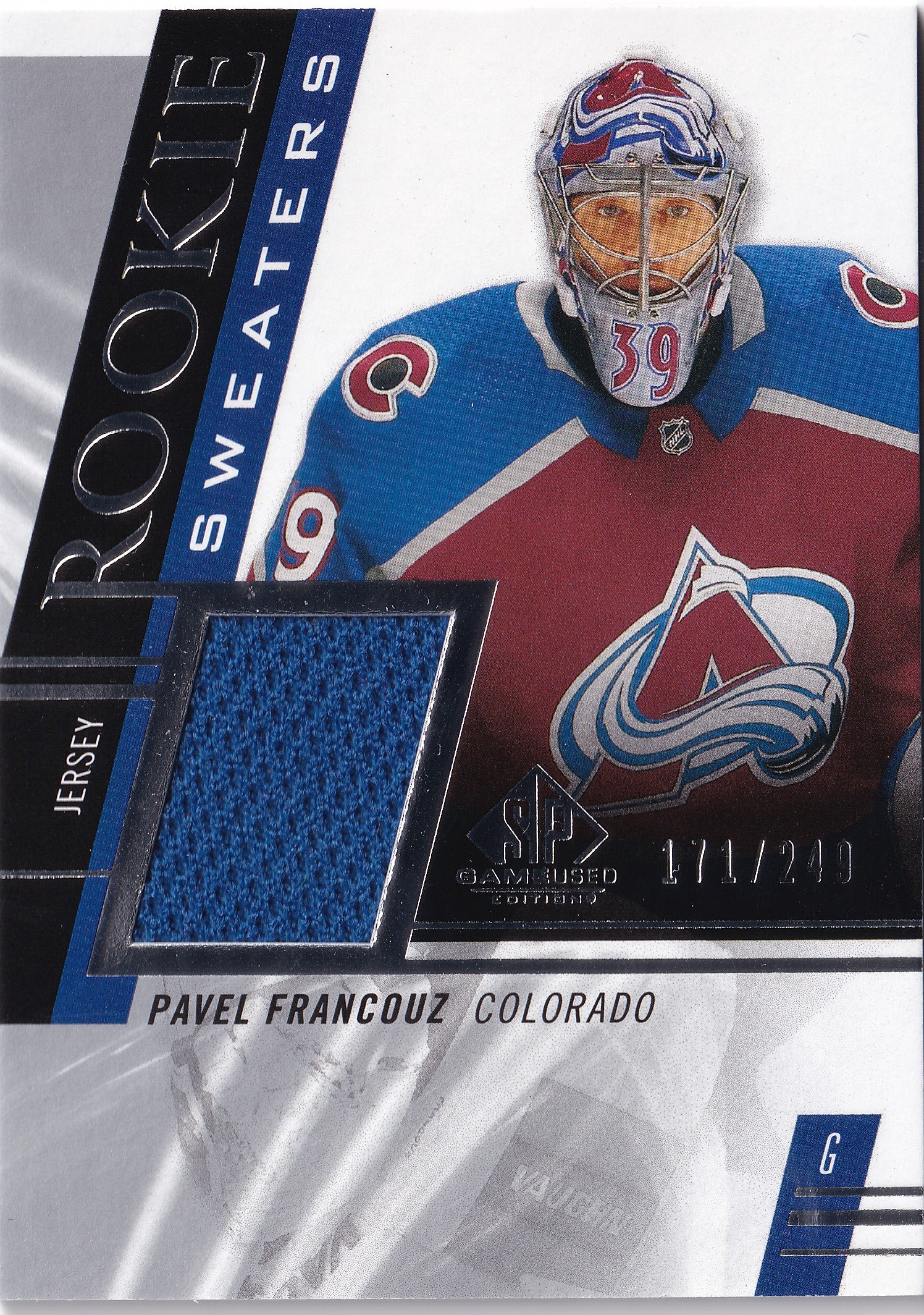 Pavel Francouz – 2020-21 SP Game Used Rookie Sweaters Jersey RC #RS-PF 171/249 – Colorado Avalanche