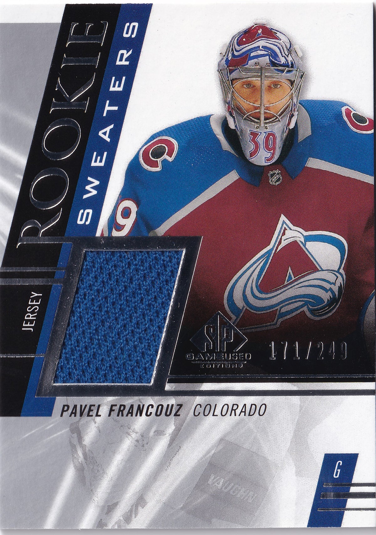 Pavel Francouz – 2020-21 SP Game Used Rookie Sweaters Jersey RC #RS-PF 171/249 – Colorado Avalanche