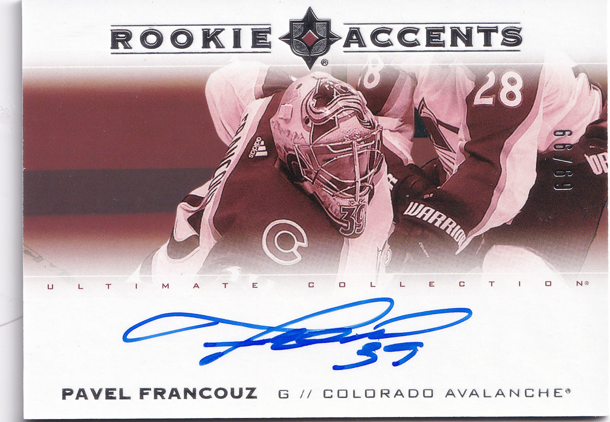 Pavel Francouz – 2020-21 Upper Deck Ultimate Collection Rookie Accents Autograph RC #RA-PF 69/99 – Colorado Avalanche