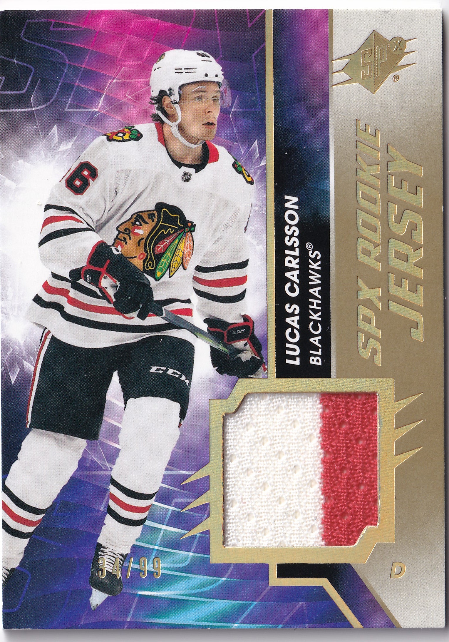 Lucas Carlsson – 2020-21 Upper Deck SPx Rookie Jersey Gold Spectrum #RJ-LC /99