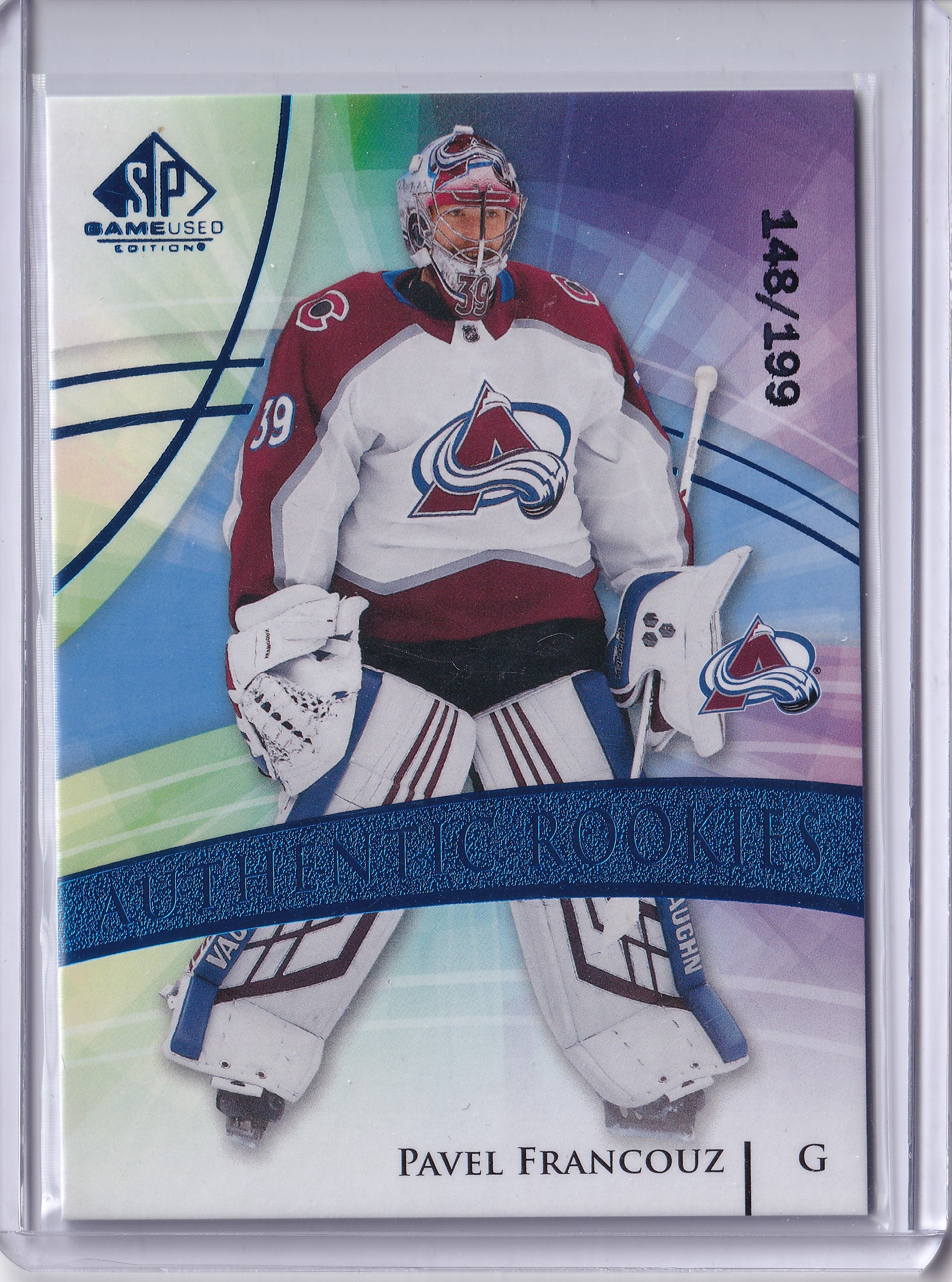 Pavel Francouz – 2020-21 SP Game Used Authentic Rookies Blue Burst RC #197 148/199 – Colorado Avalanche