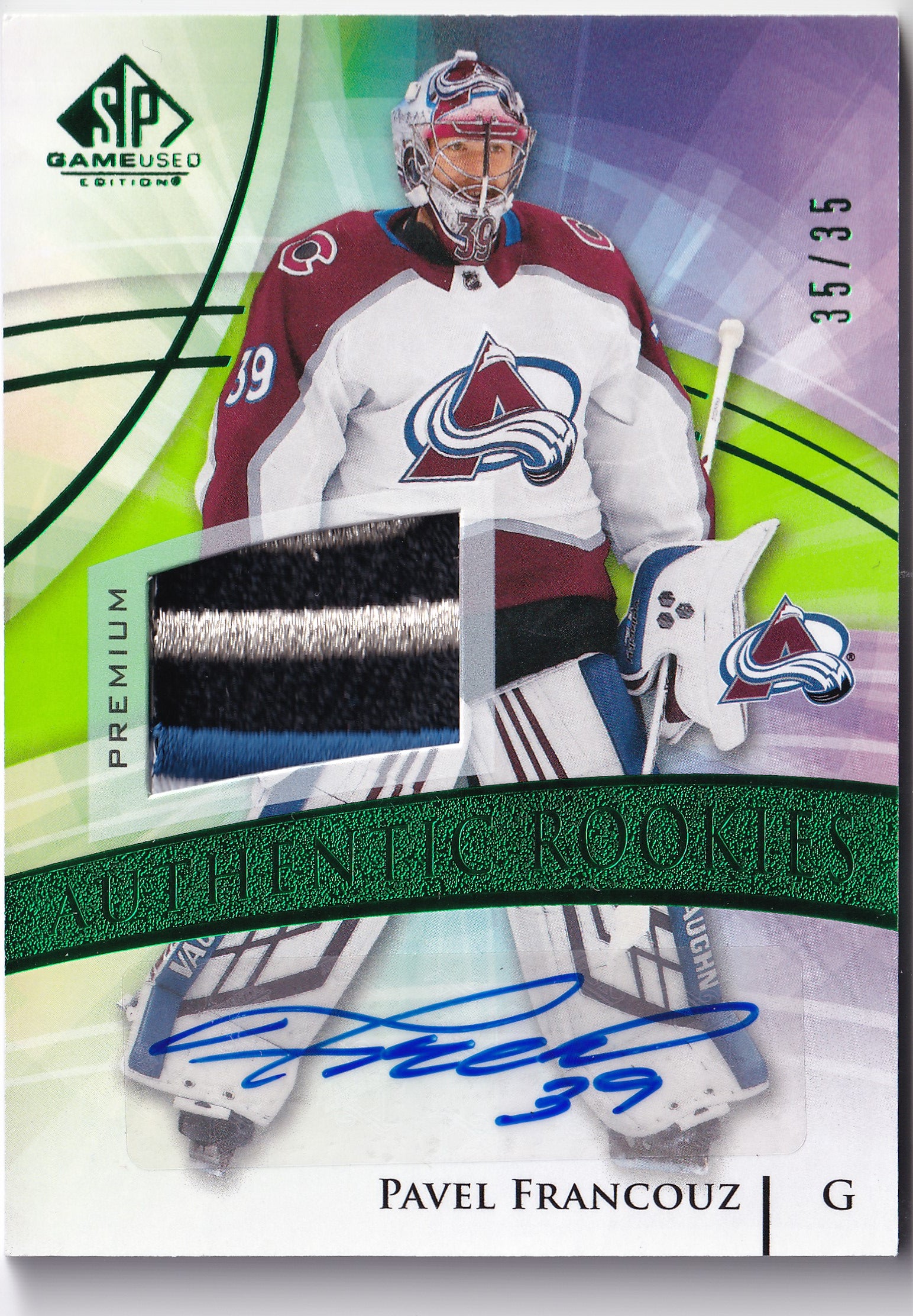 Pavel Francouz – 2020-21 SP Game Used Authentic Rookies Green Auto Patch /35 #197