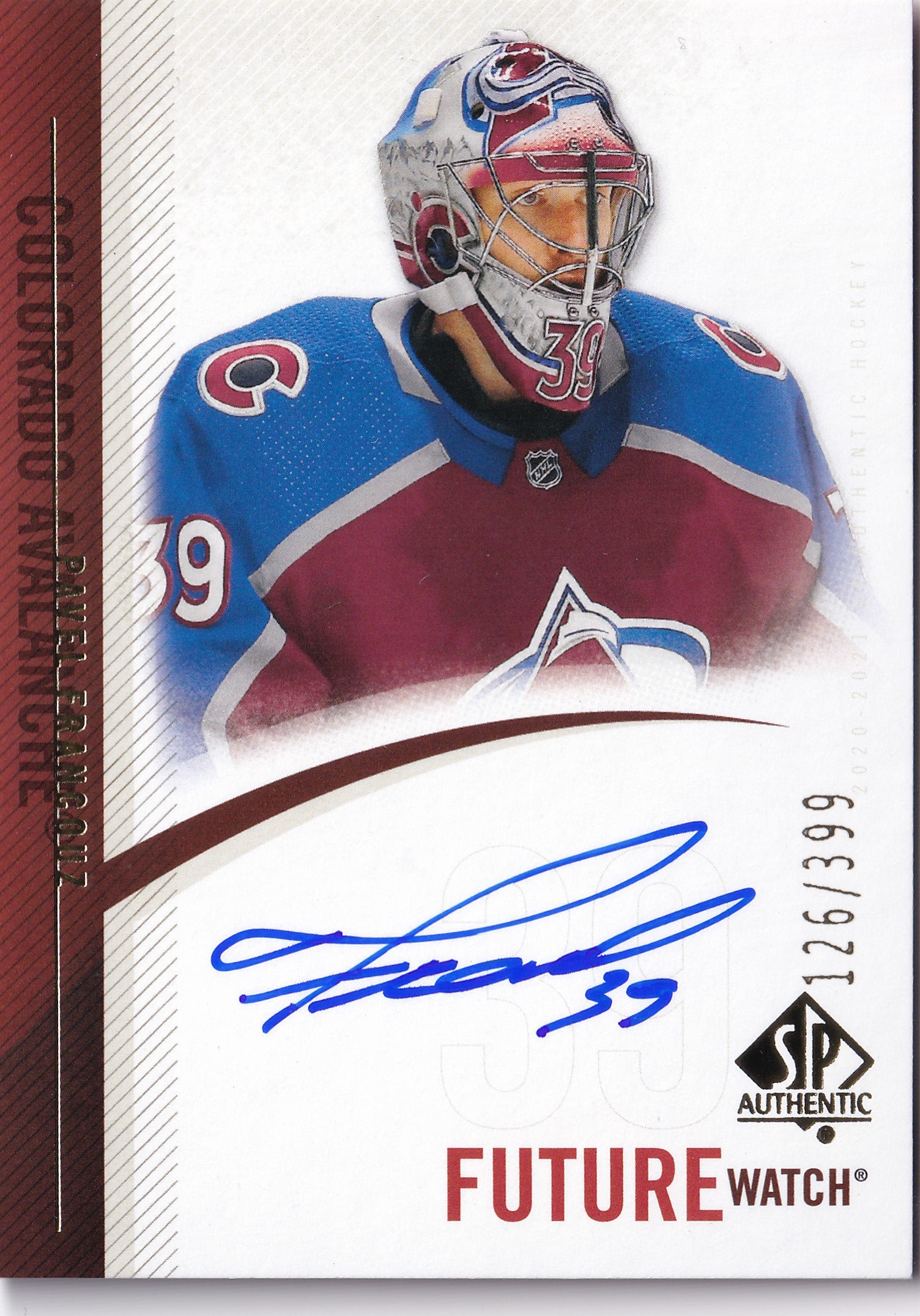 Pavel Francouz – 2020-21 SP Authentic 2010-11 Retro Future Watch Autograph RC #RFWA-PF 126/399 – Colorado Avalanche