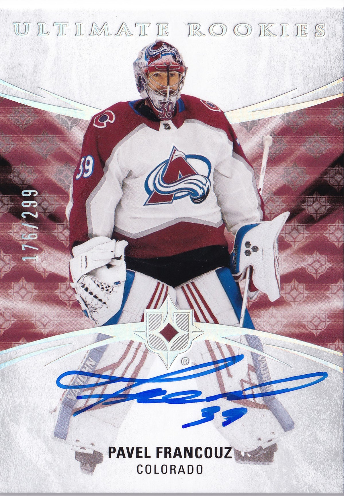 Pavel Francouz – 2020-21 Upper Deck Ultimate Collection Ultimate Rookies Auto RC #159 /299 – Colorado Avalanche