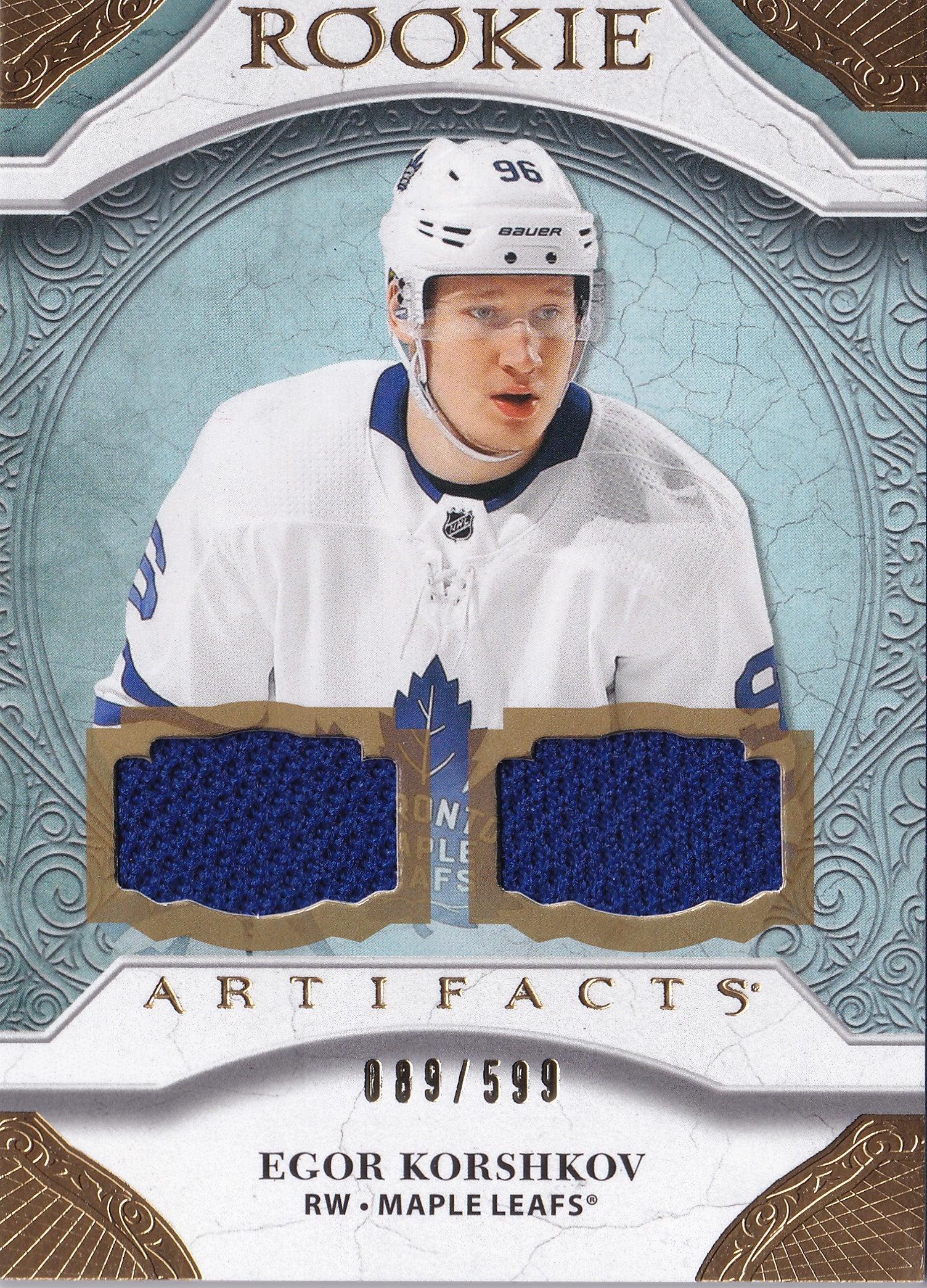 Egor Korshkov – 2020-21 Upper Deck Artifacts Rookie Dual Jersey #168 /599 – Toronto Maple Leafs