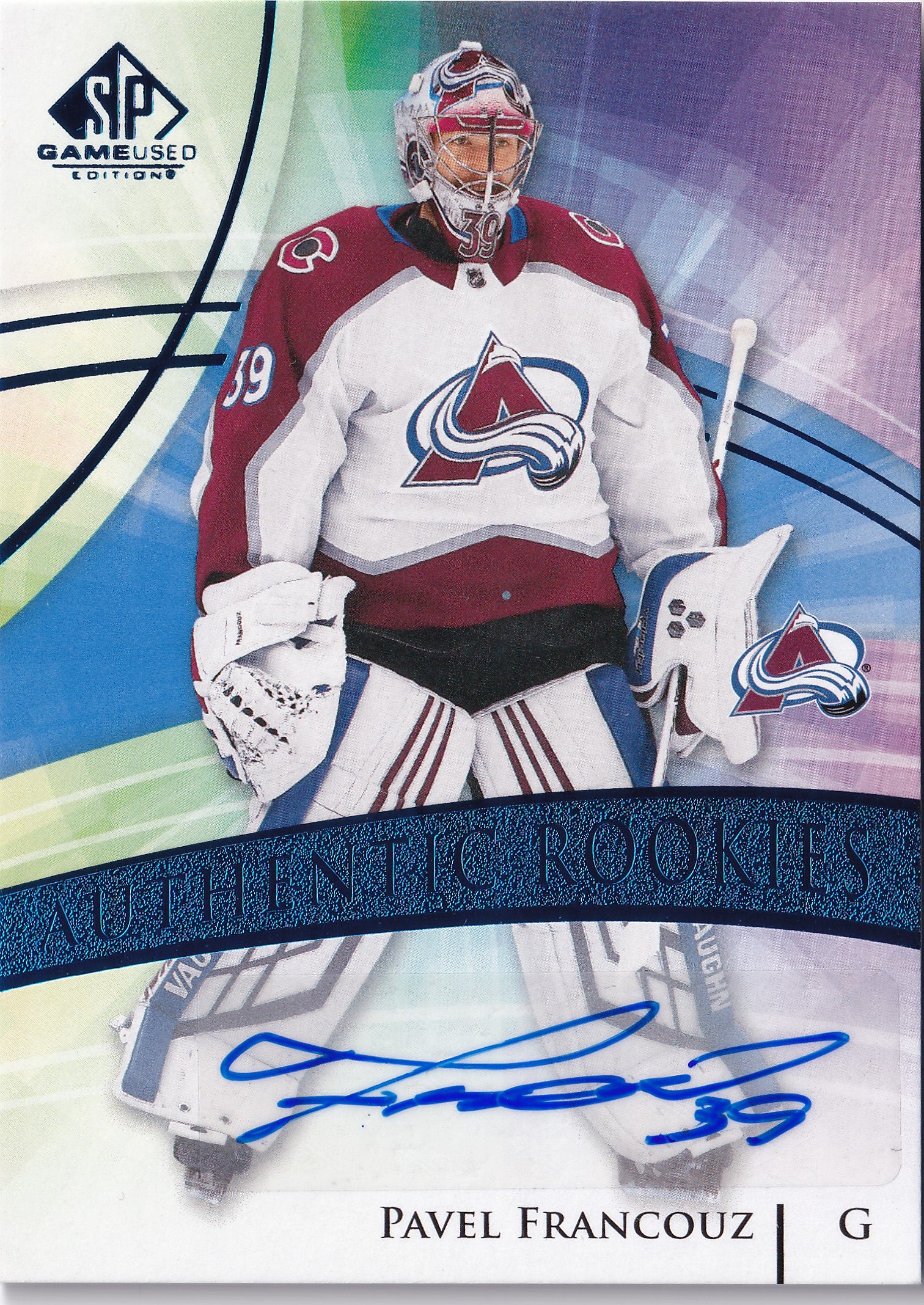 Pavel Francouz – 2020-21 SP Game Used Authentic Rookies Blue Autograph RC #197 – Colorado Avalanche