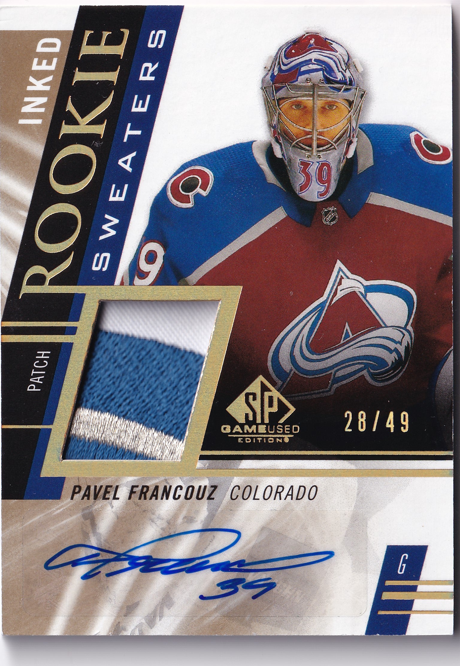 Pavel Francouz – 2020-21 SP Game Used Inked Rookie Sweaters Patch Auto /49 #RS-PF