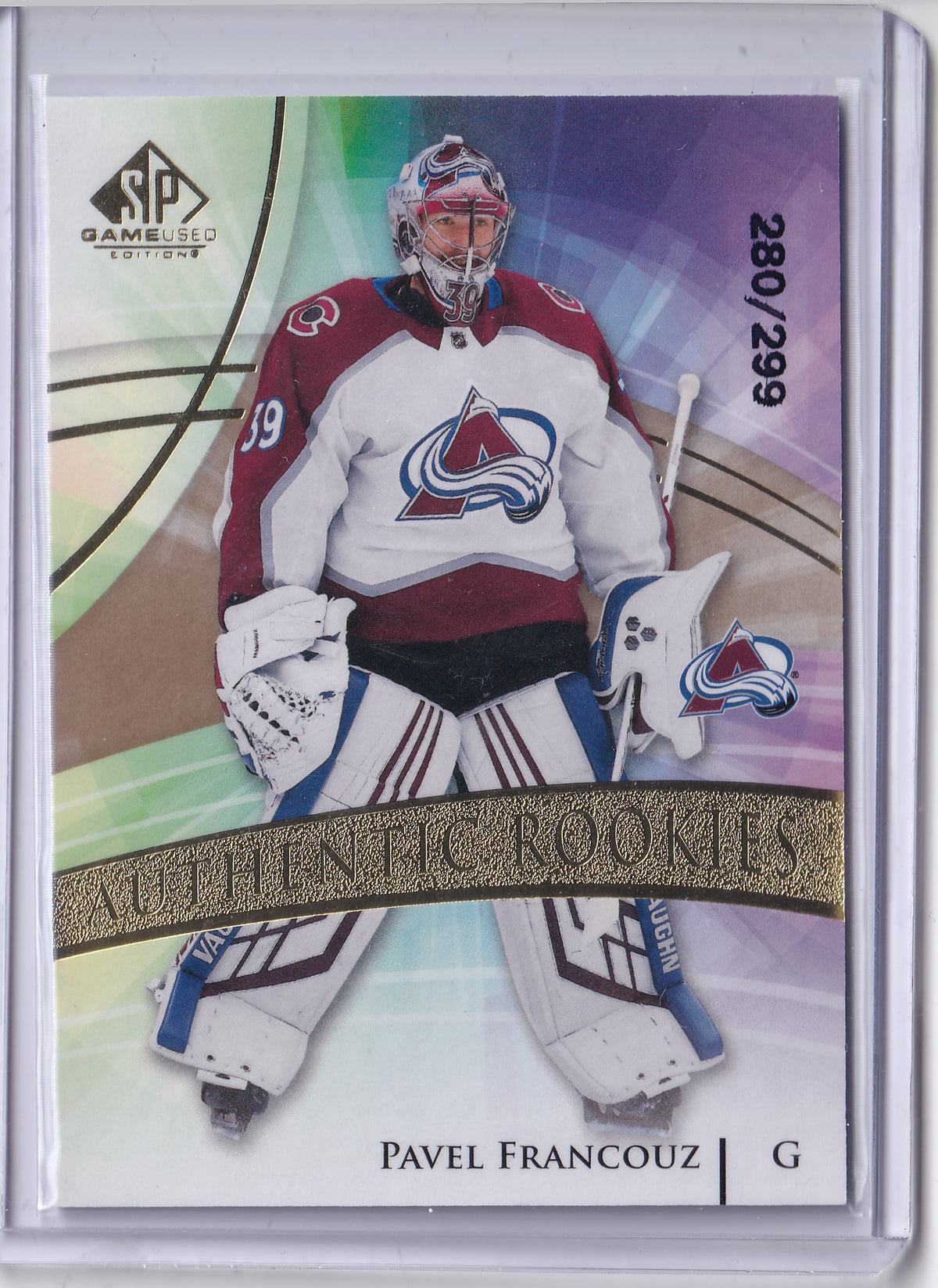 Pavel Francouz – 2020-21 SP Game Used Authentic Rookies Golden Burst RC #197 280/299 – Colorado Avalanche