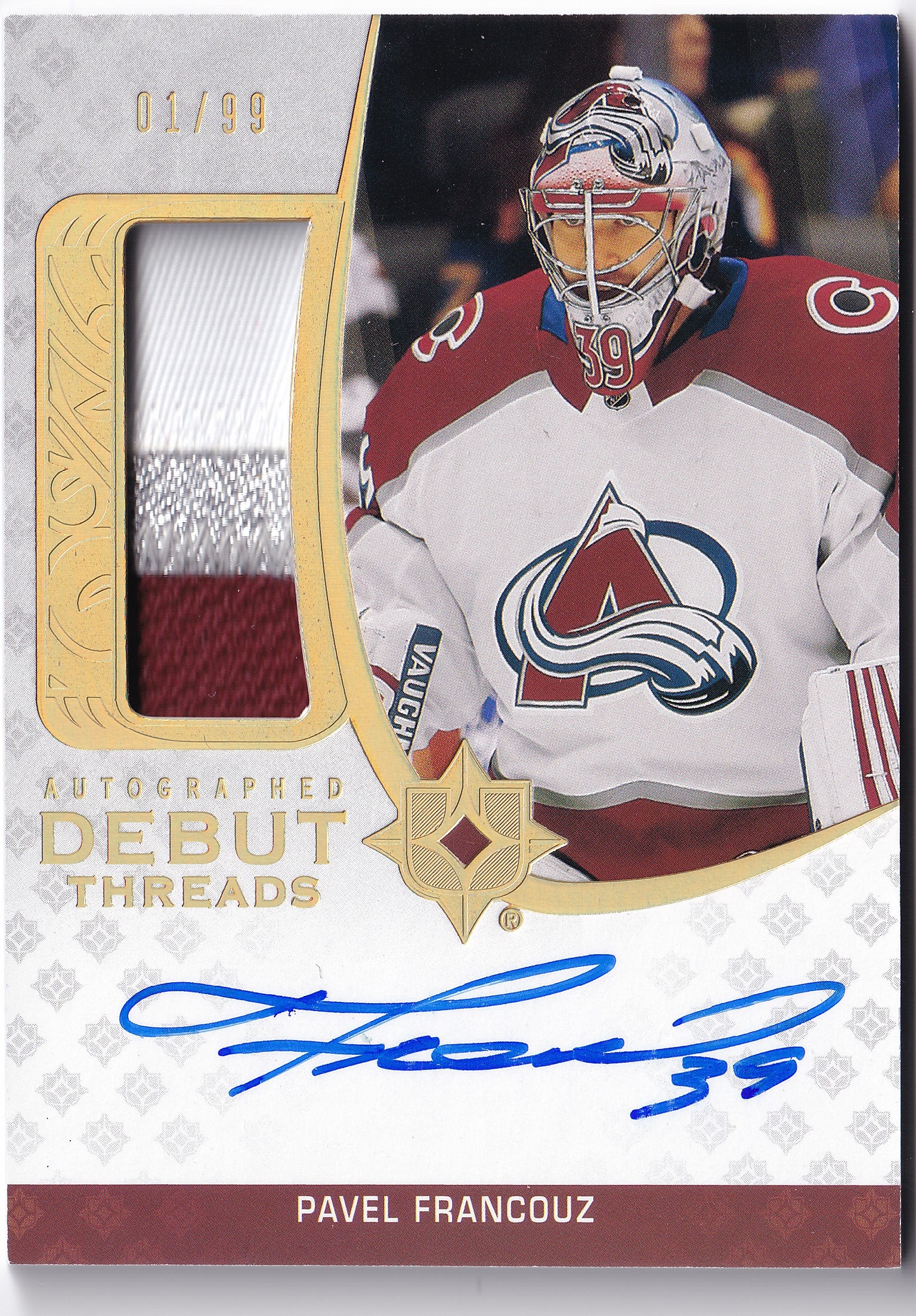 Pavel Francouz – Autographed Debut Threads Rookie Auto Patch 01/99 – 2020-21 Upper Deck Ultimate Collection
