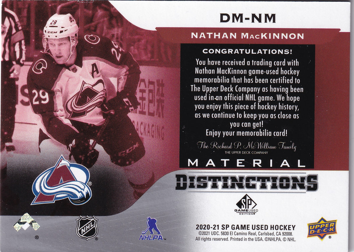 Nathan MacKinnon – 2020-21 SP Game Used Material Distinctions Jersey #DM-NM