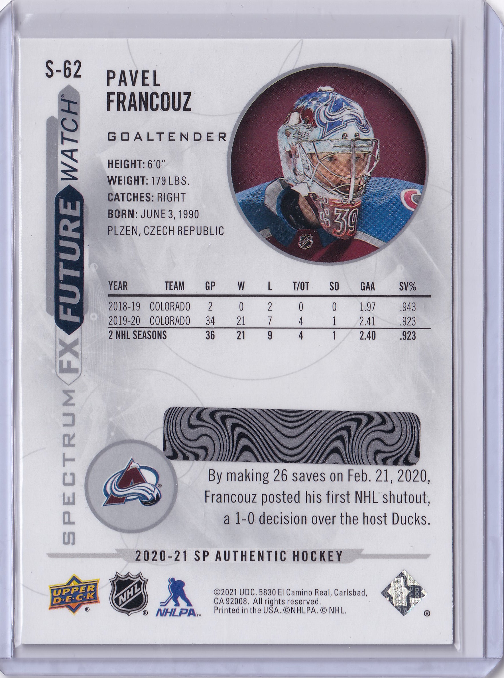 Pavel Francouz S-62 – Future Watch Spectrum FX Level 1 – 2020-21 SP Authentic