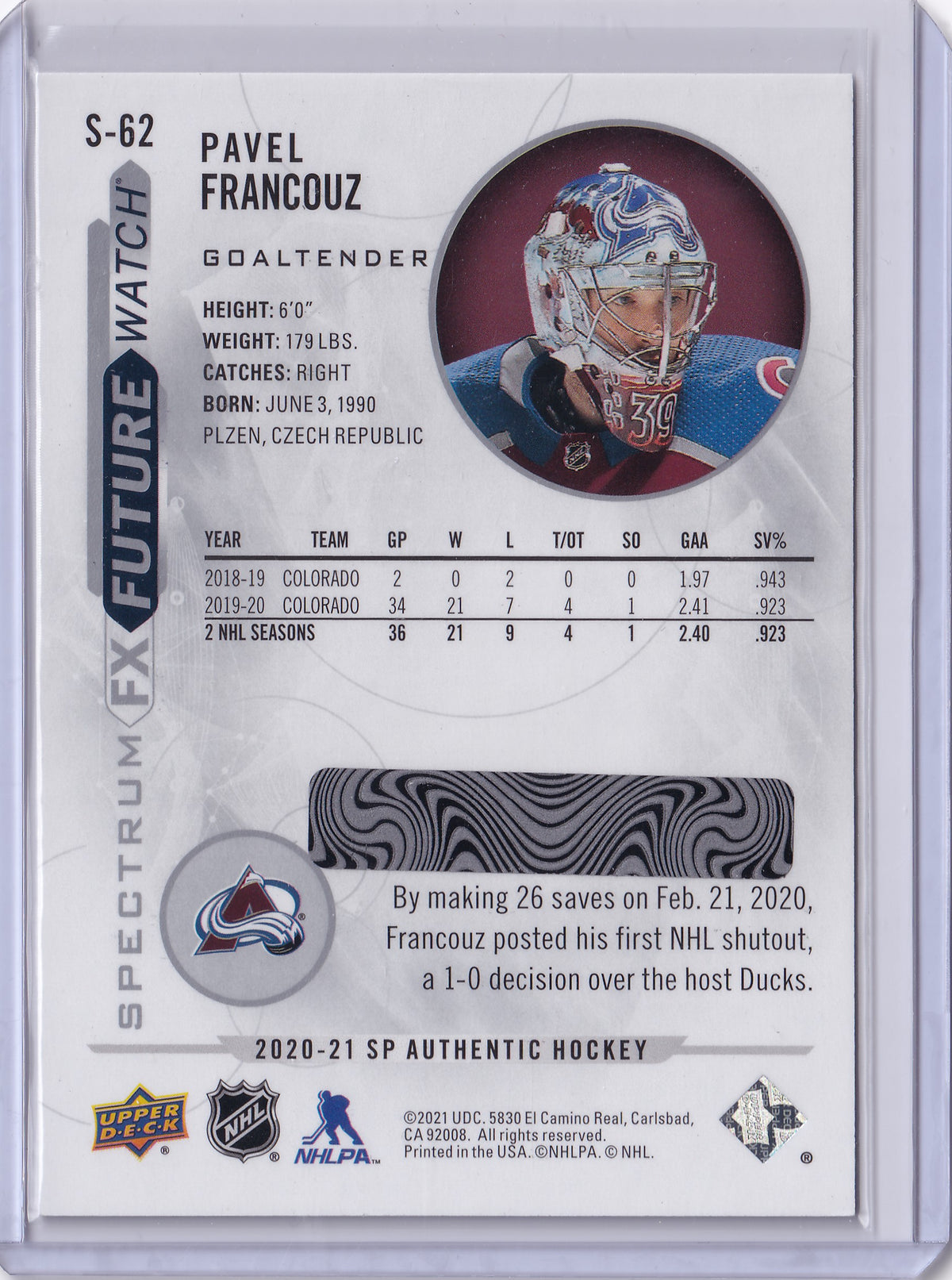 Pavel Francouz S-62 – Future Watch Spectrum FX Level 1 – 2020-21 SP Authentic