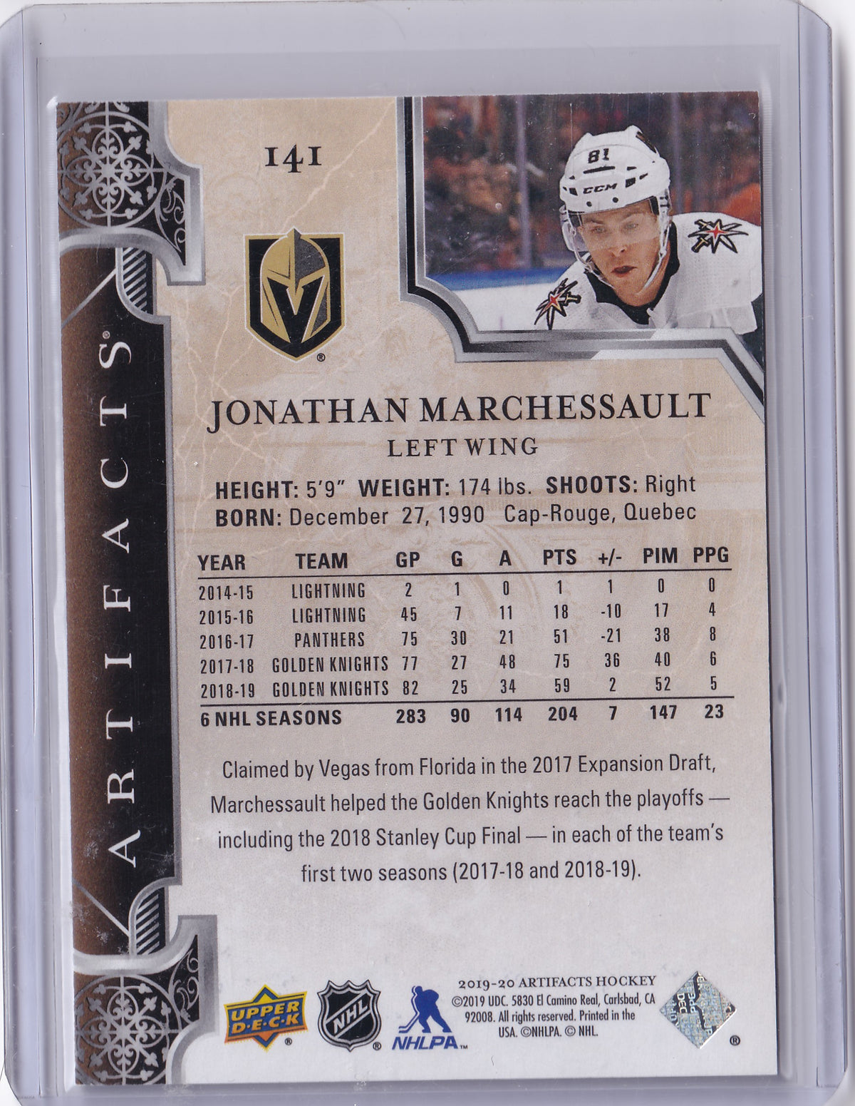 Jonathan Marchessault – 2019-20 Upper Deck Artifacts #141 /699