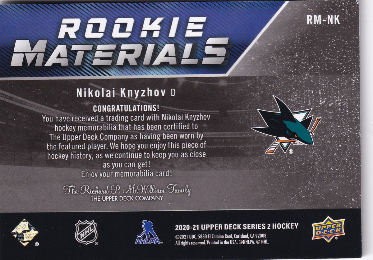 Nikolai Knyzhov – 2020-21 Upper Deck Series 2 Rookie Materials Jersey #RM-NK RC