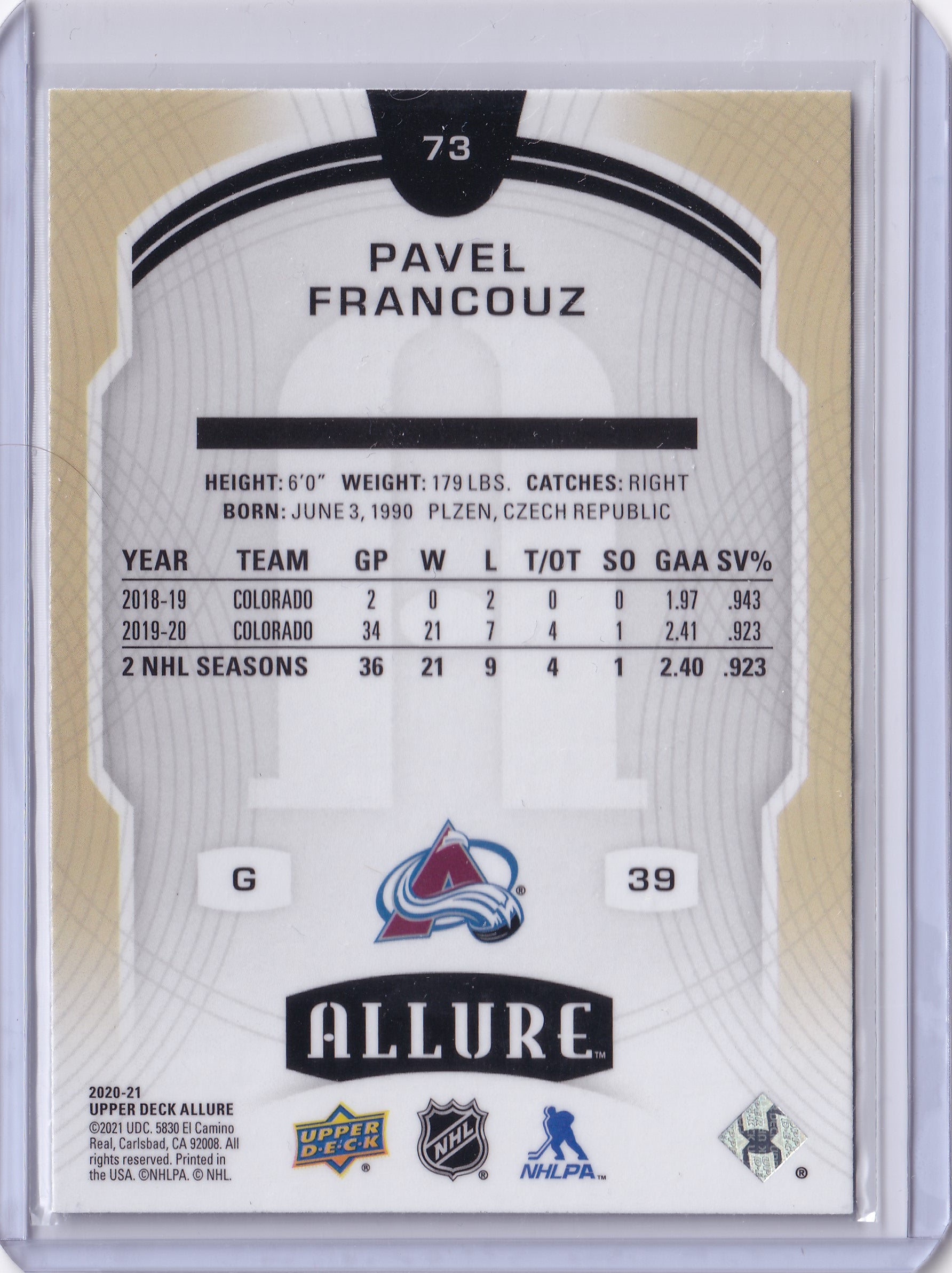 Pavel Francouz #73 – Rookie – 2020-21 Upper Deck Allure