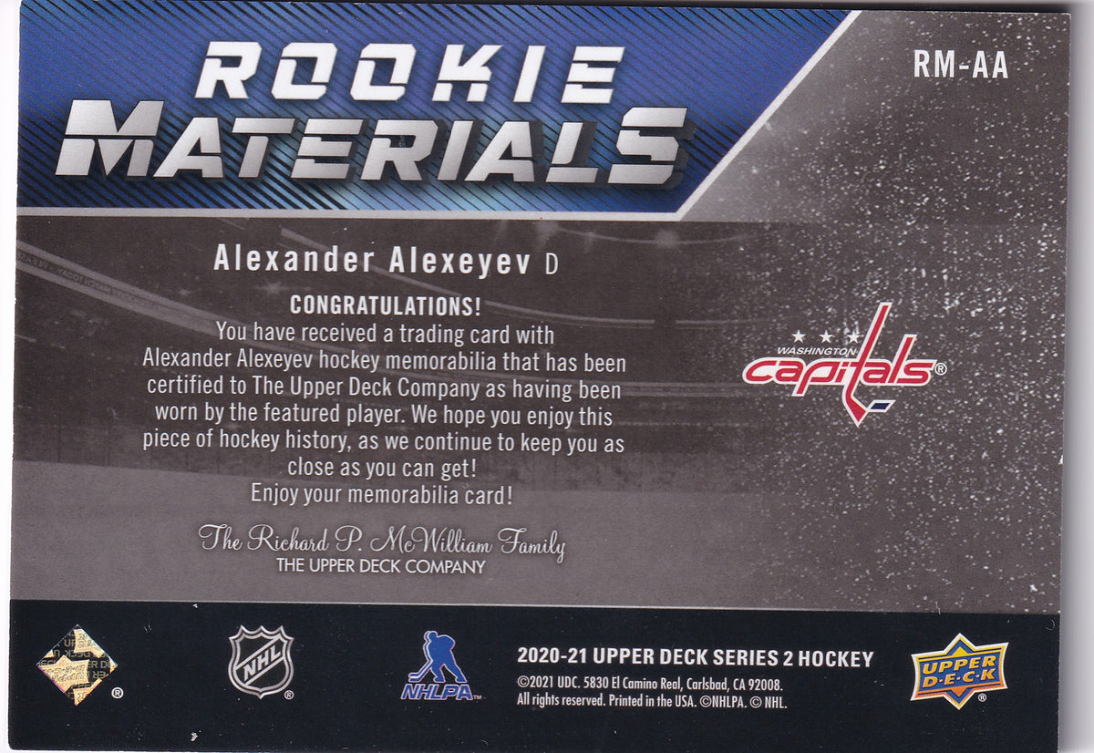 Alexander Alexeyev – 2020-21 Upper Deck Series 2 Rookie Materials Jersey RM-AA
