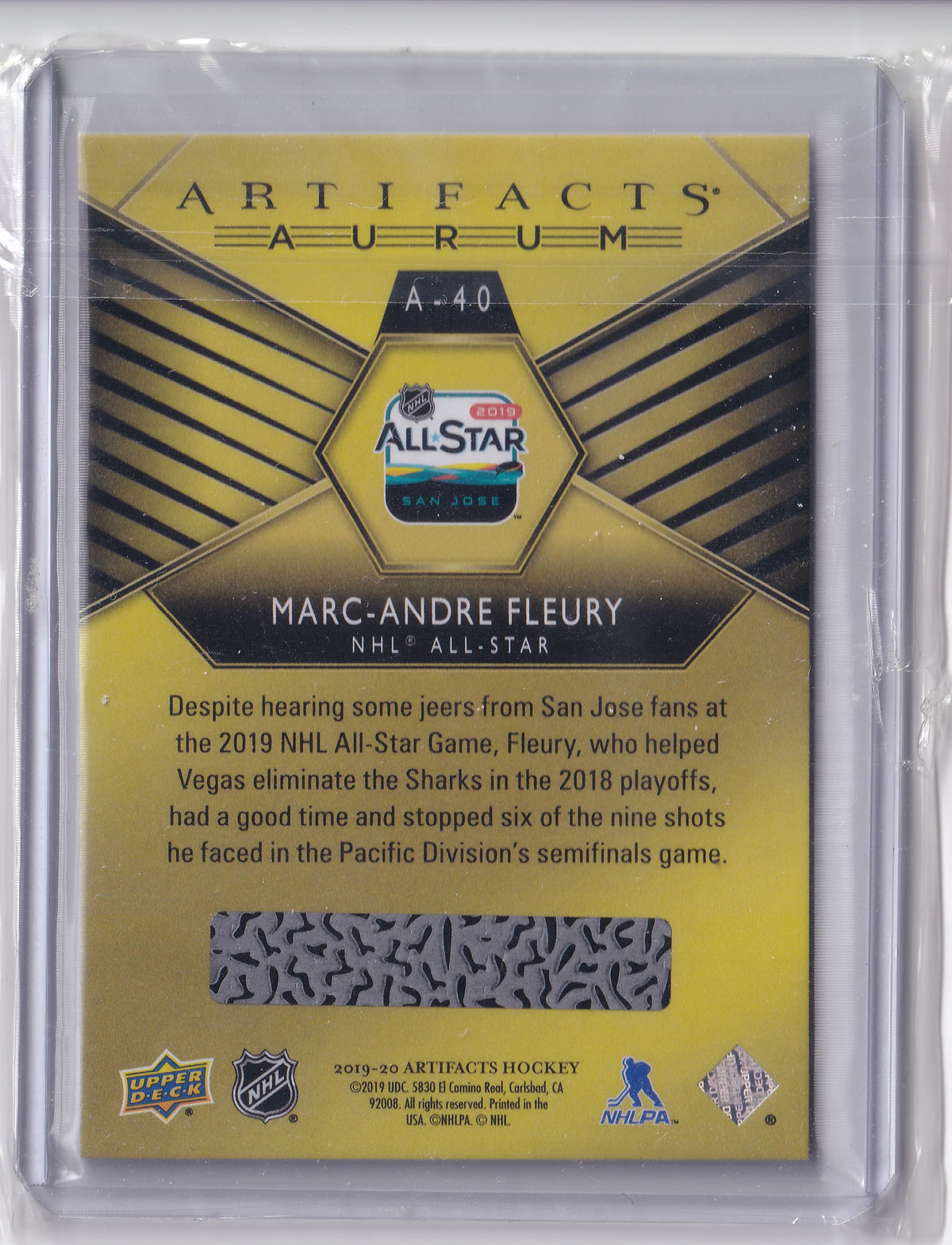 Marc-André Fleury – 2019-20 Upper Deck Artifacts Aurum SP All-Stars #A-40