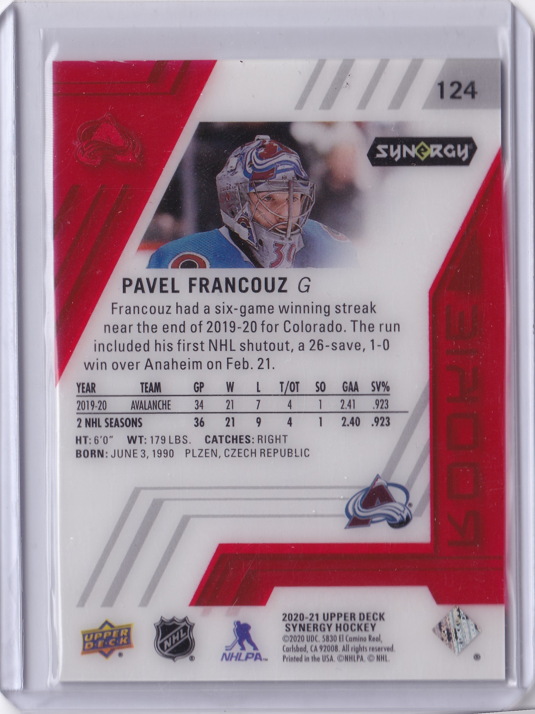 Pavel Francouz #124 – Rookie Red Parallel – 2020-21 Upper Deck Synergy