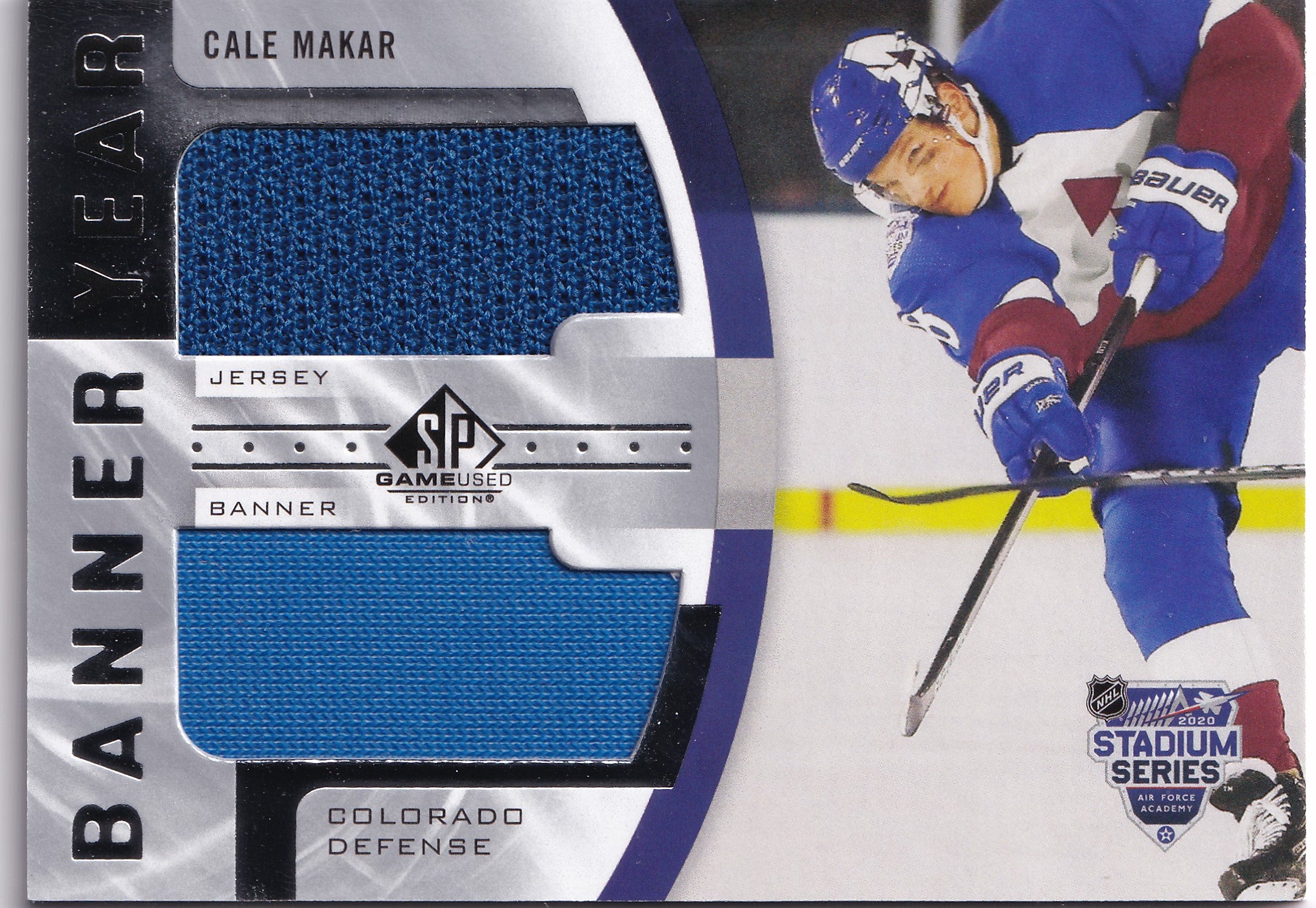 Cale Makar – 2020-21 Upper Deck SP Game Used NHL Stadium Series Banner-Jersey Relics #BYJ-MA – Game-Used Jersey & Banner