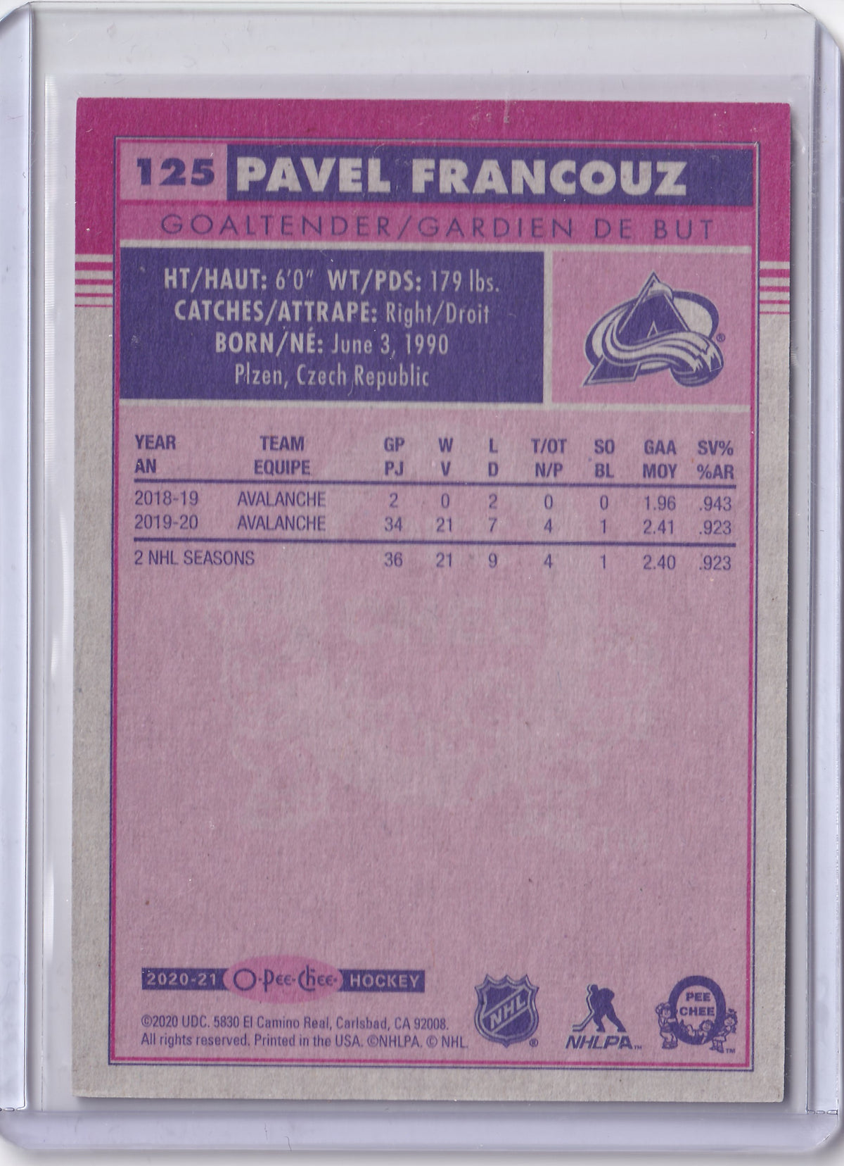 Pavel Francouz #125 – Retro – 2020-21 O-Pee-Chee