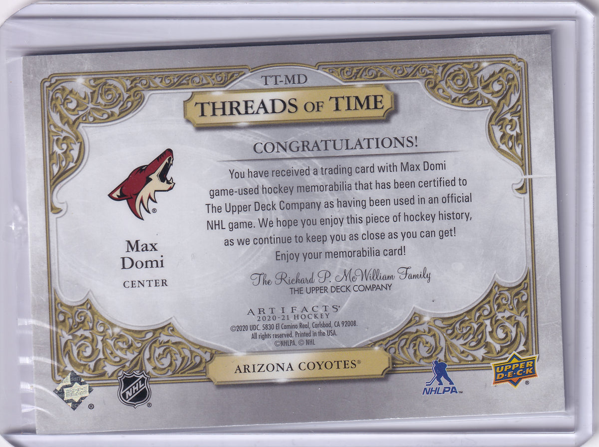 Max Domi – 2020-21 Upper Deck Artifacts Threads of Time Jersey #TT-MD Game-Used