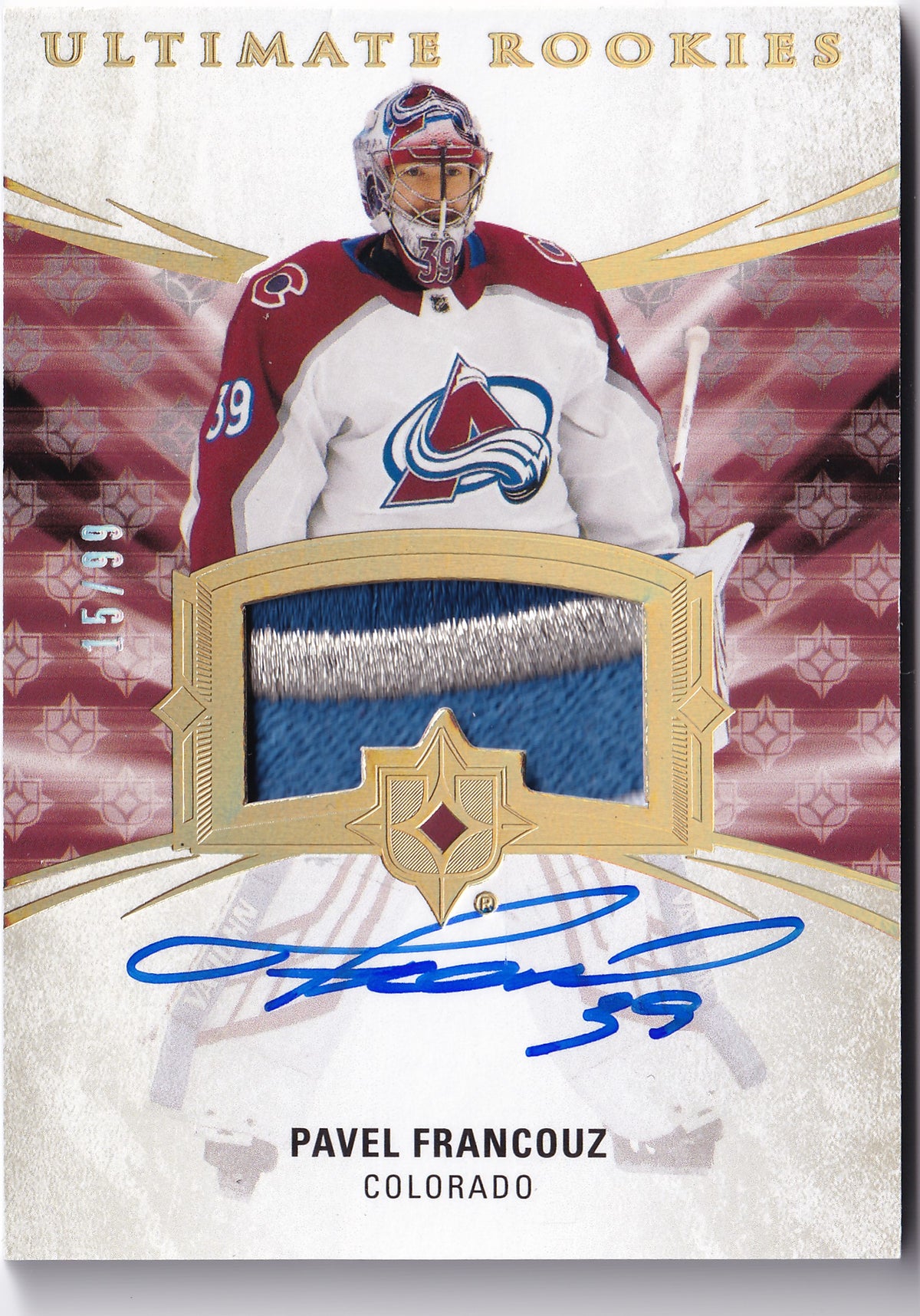 Pavel Francouz – 2020-21 Upper Deck Ultimate Collection Ultimate Rookies Autograph Patch #159 /99 – RC Auto Patch