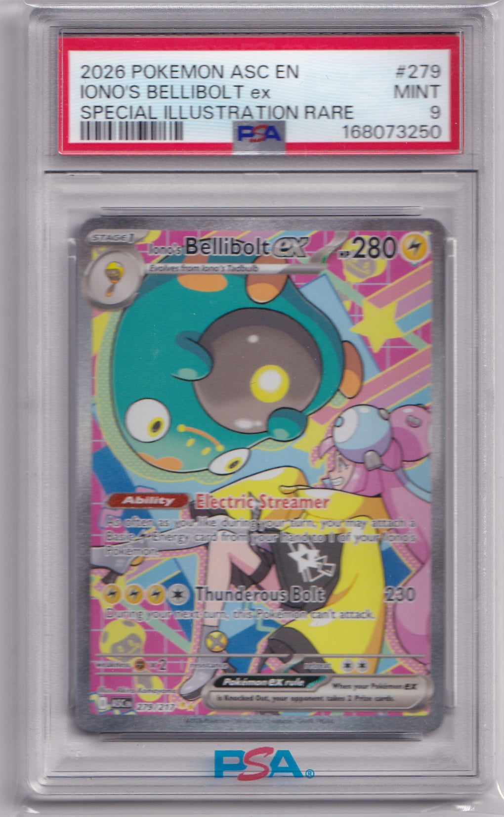 Iono’s Bellibolt ex #279/217 – Special Illustration Rare – PSA 9 MINT