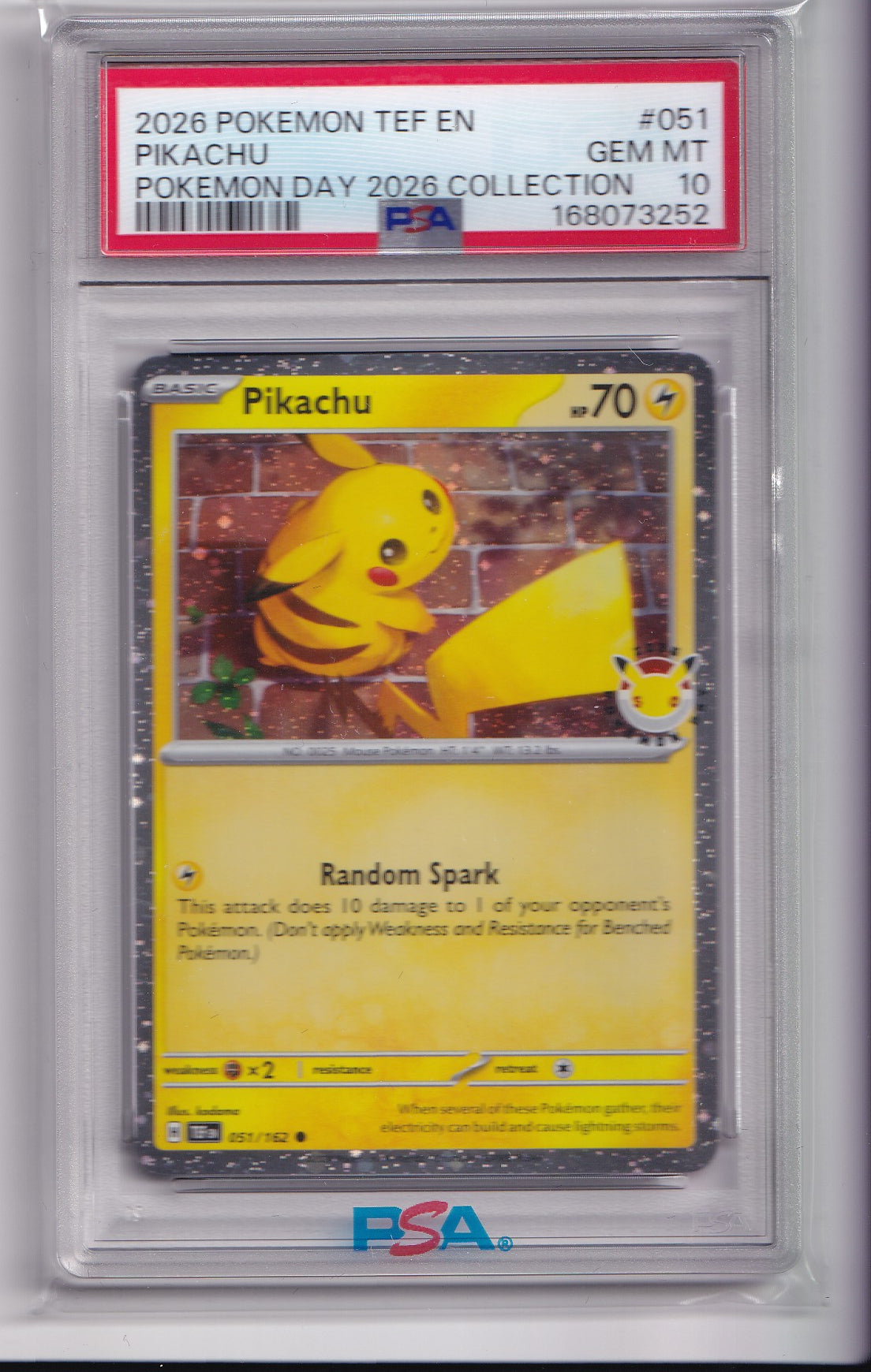 Pikachu #051/162 – Pokémon Day 2026 Collection – PSA 10 GEM MINT